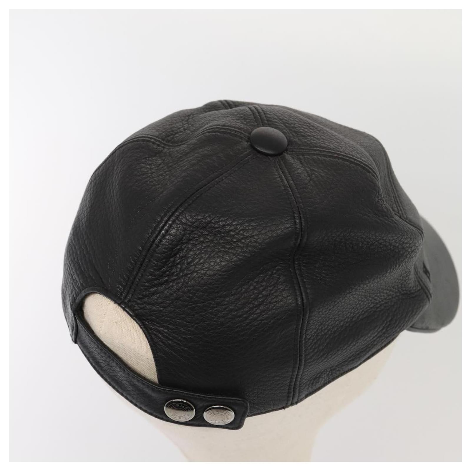 Hermès HERMES Cap Leather 58 Black Auth ar12426 ref.JC1613339