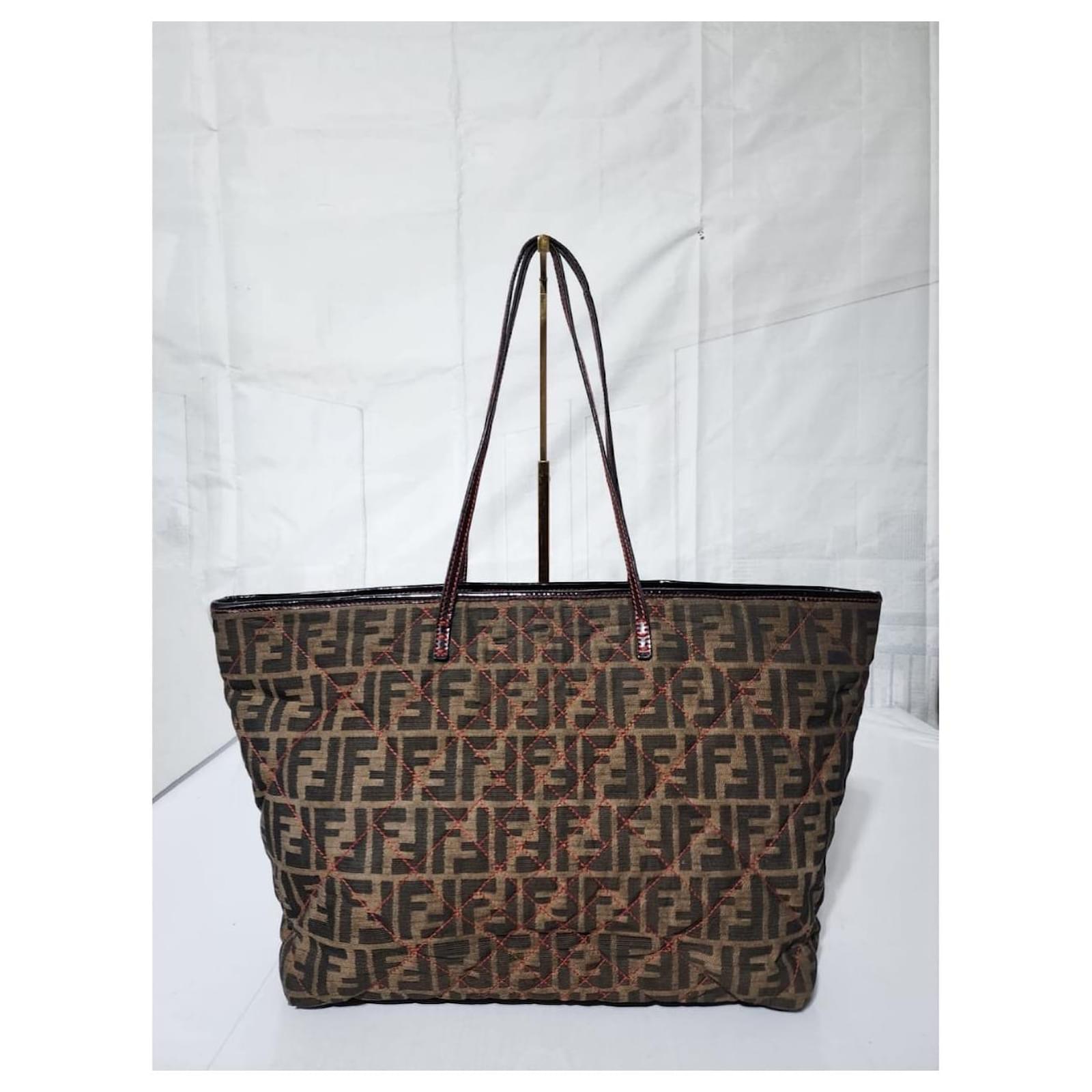 Fendi Roll Tote Quilted Zucca Canvas Large Brown Cloth ref