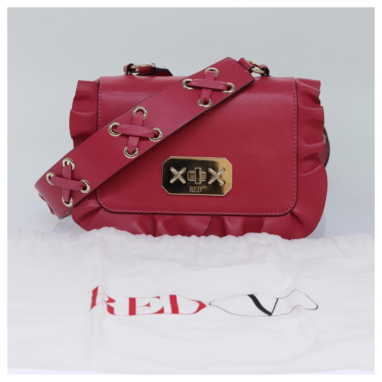 VALENTINO Shoulder Bag Leather Pink Gold Auth bs16966 Golden ref