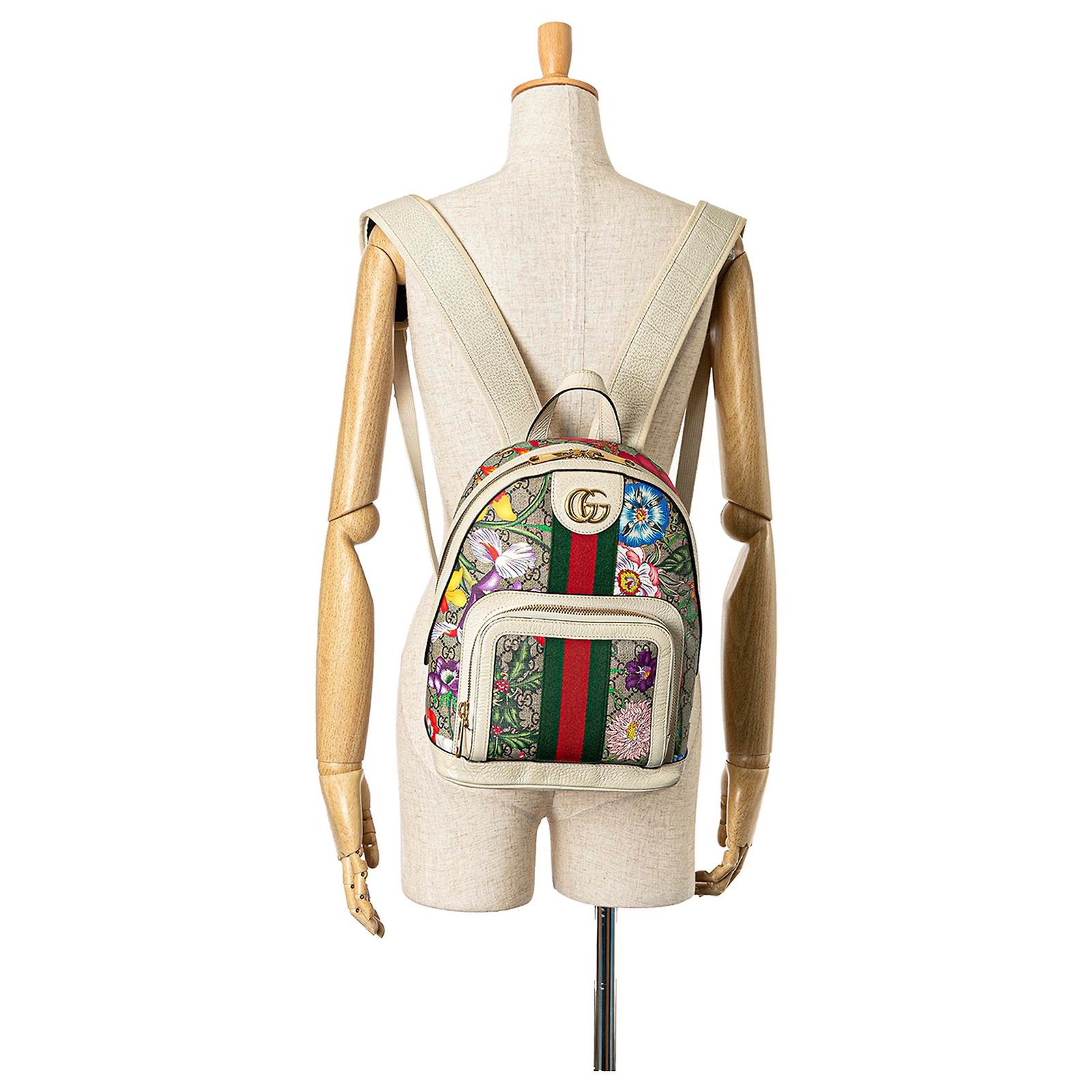 Gucci Brown Small GG Supreme Flora Ophidia Backpack Pony 