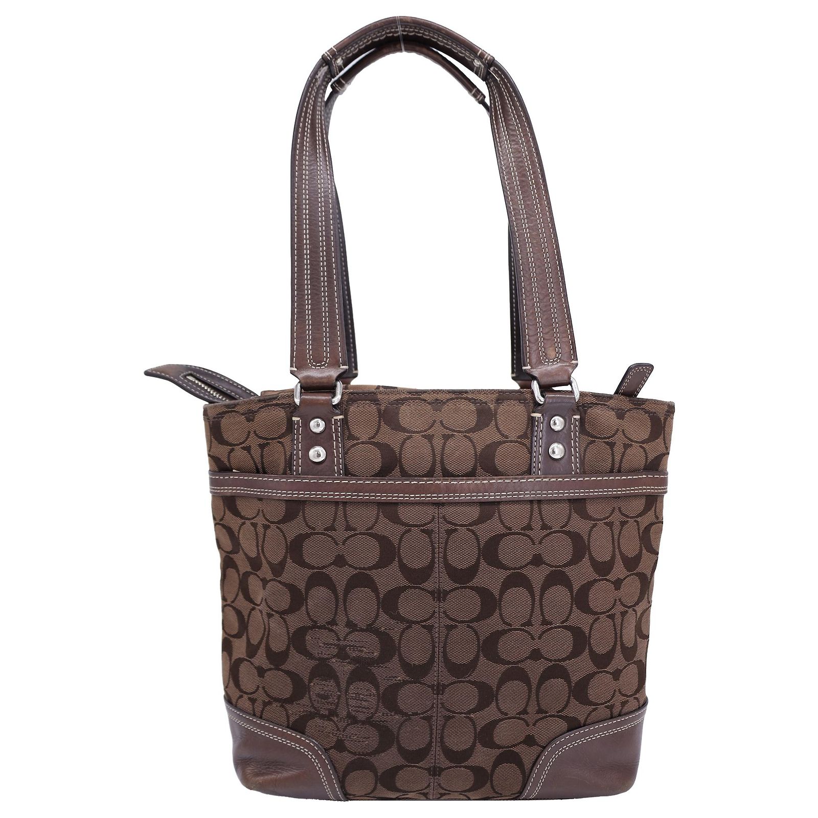 Coach Hampton Signature Jacquard Medium Shoulder Bag in Brown 