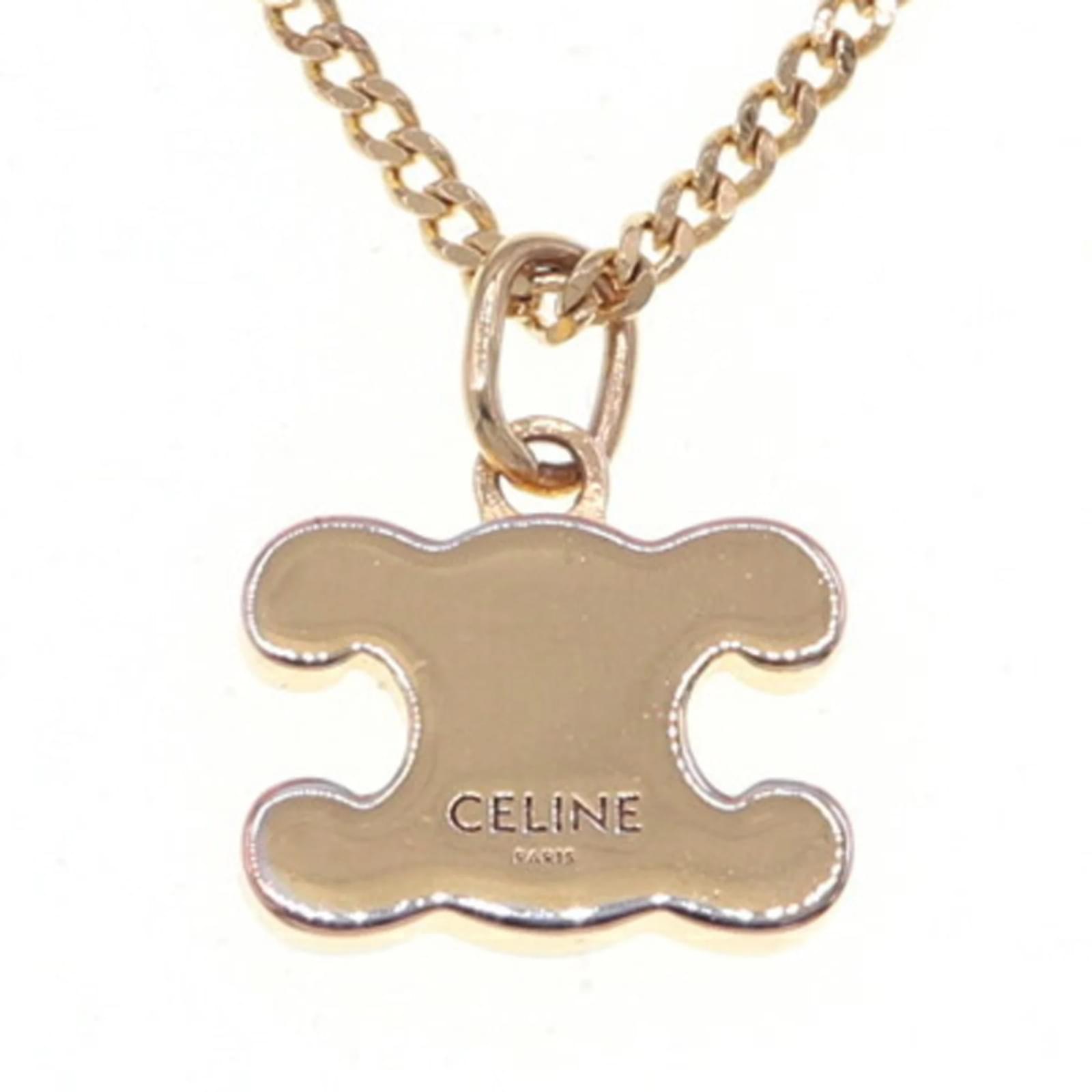 Céline Celine Triomphe Rhinestone Necklace Golden Metal ref