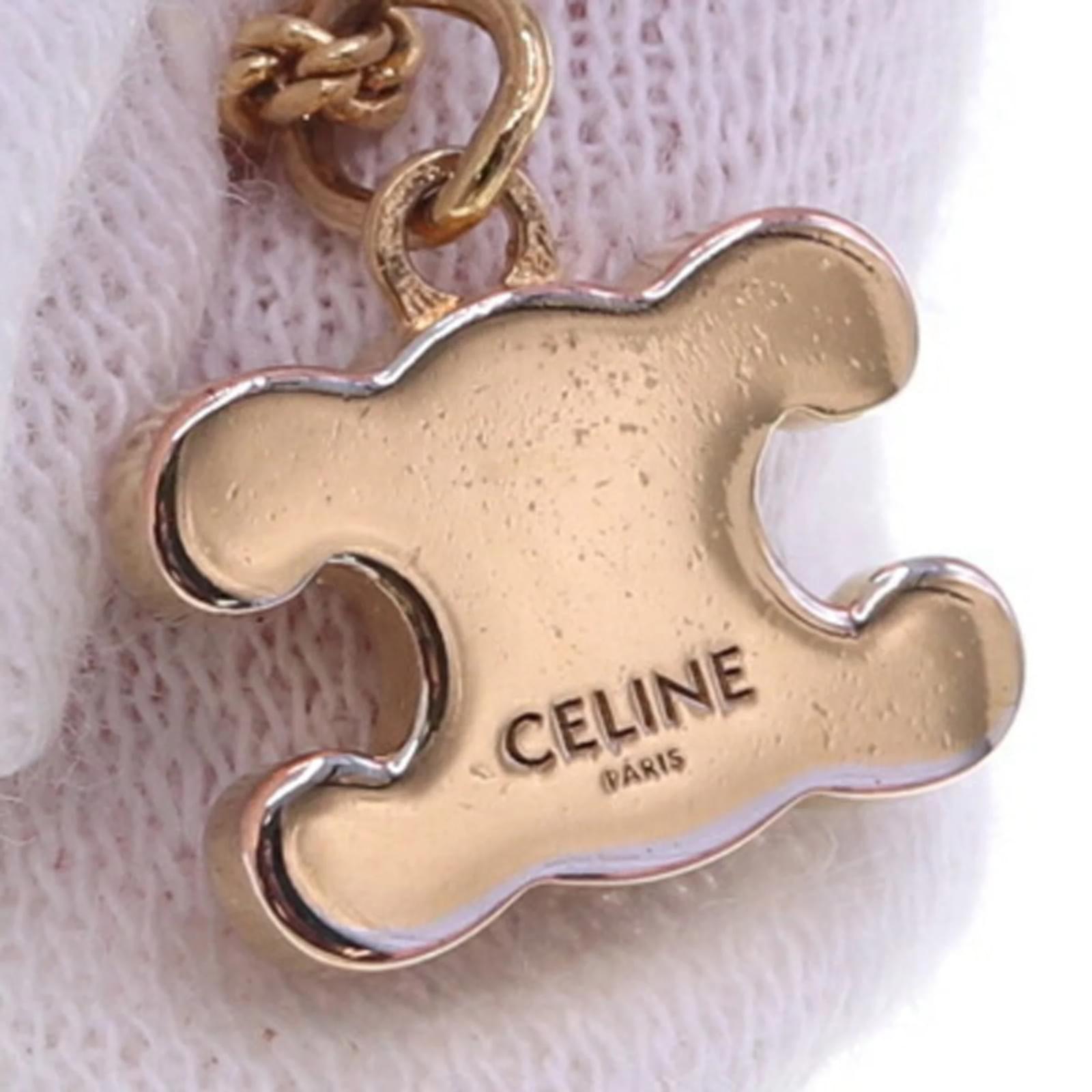 Céline Celine Triomphe Rhinestone Necklace Golden Metal ref