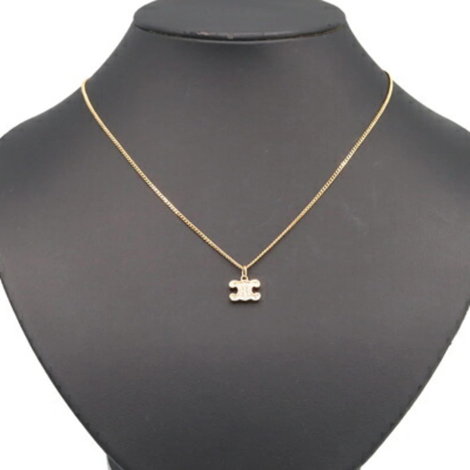 Céline Celine Triomphe Rhinestone Necklace Golden Metal ref