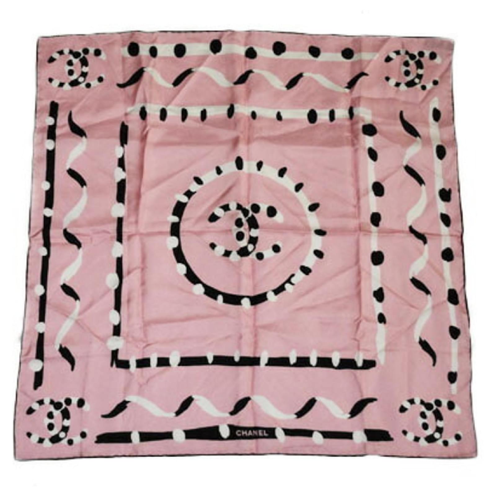 Chanel Silk Handkerchief Scarf Black Pink White ref.1618092 - Joli
