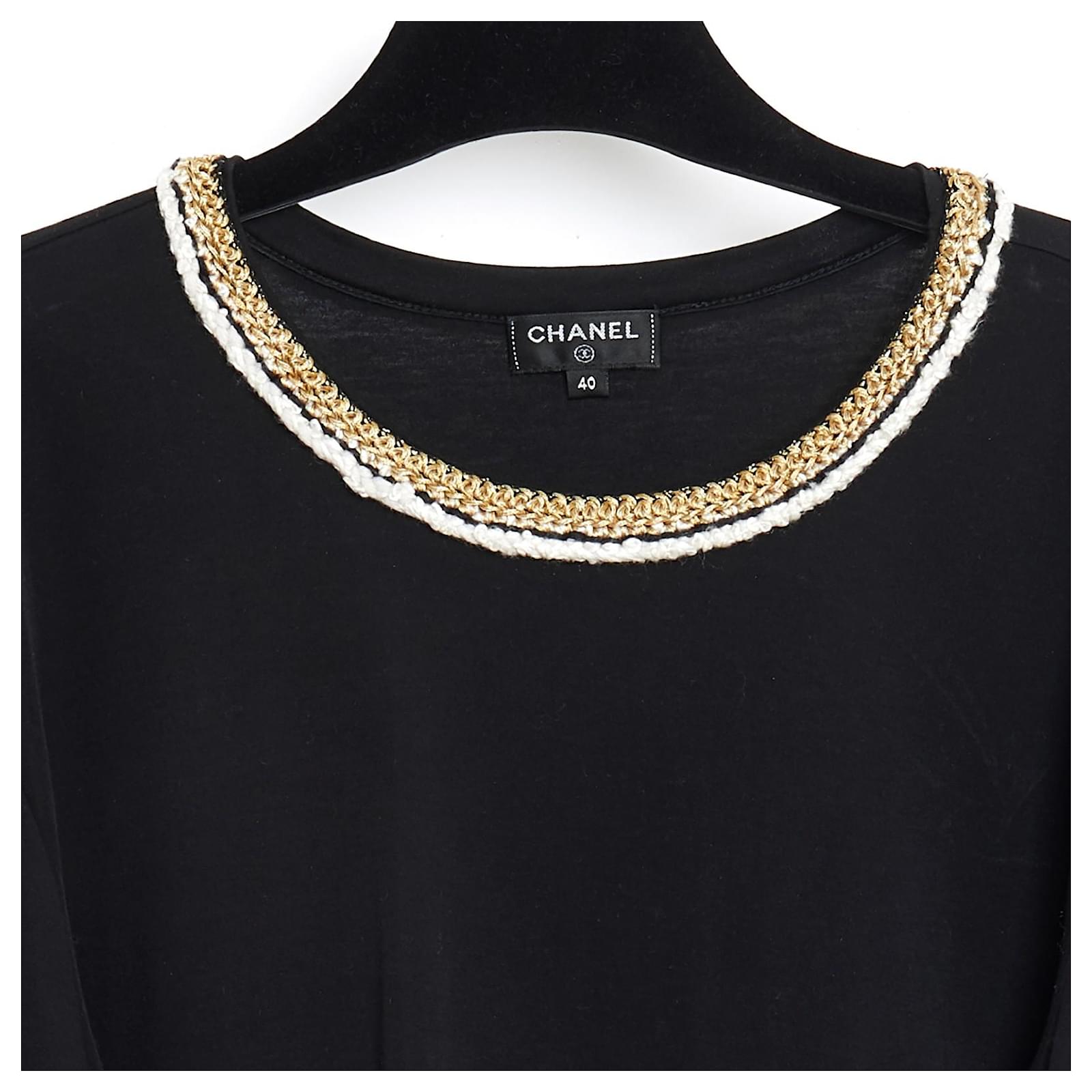 Chanel PF2017 Top FR38 Black Jersey Gold Trimming Ritz T