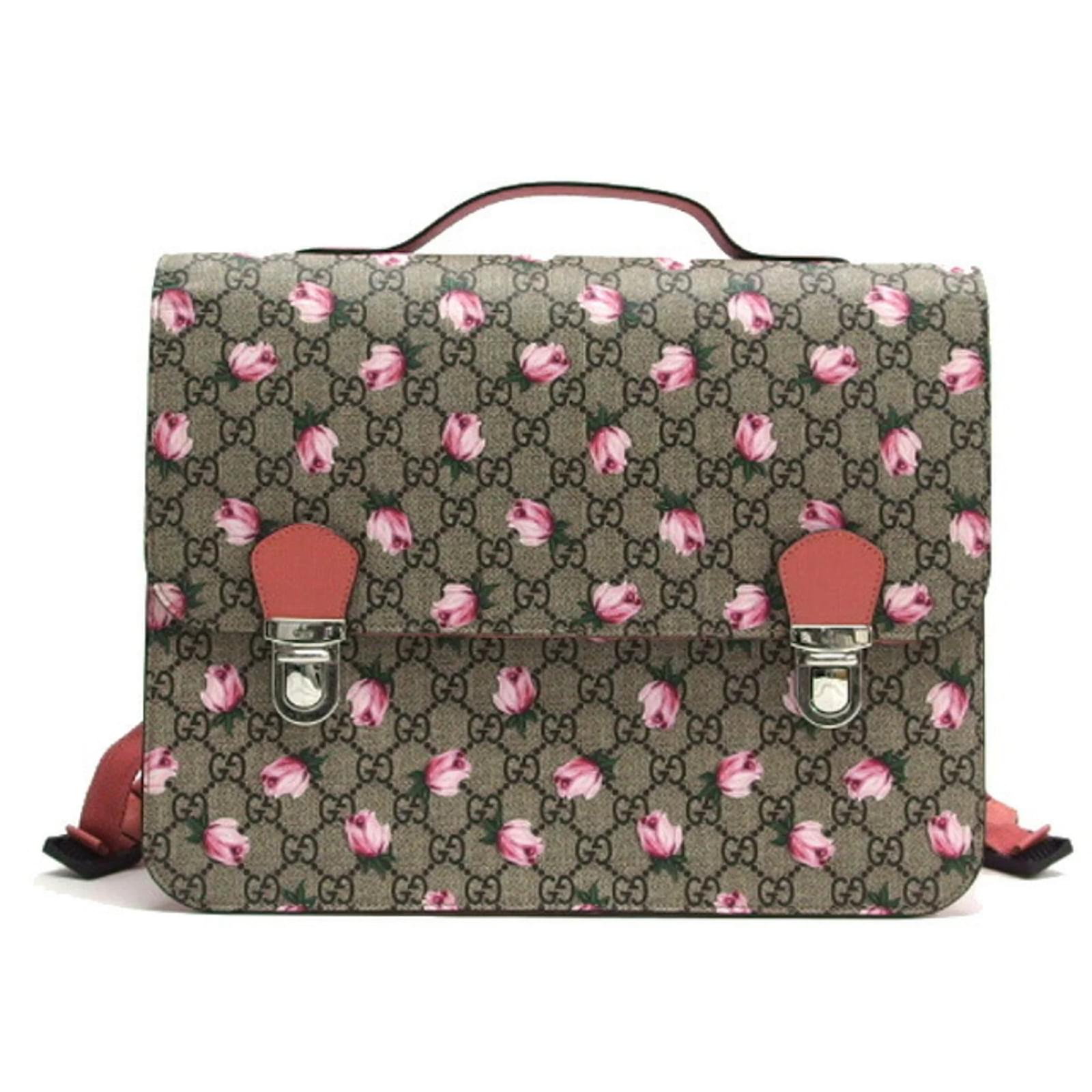 Gucci GG Supreme Backpack Flower for Children Pink Beige Green