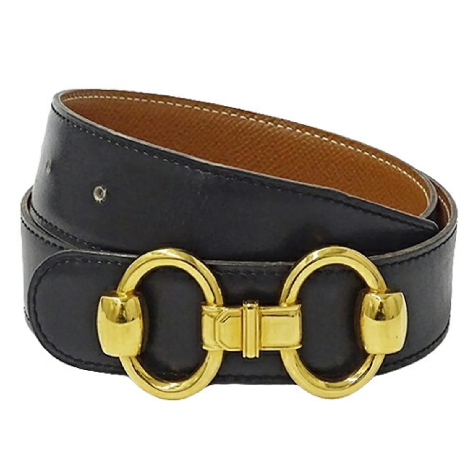 Belt Buckle Hermes Belt Women's Black And Gold HERMES
