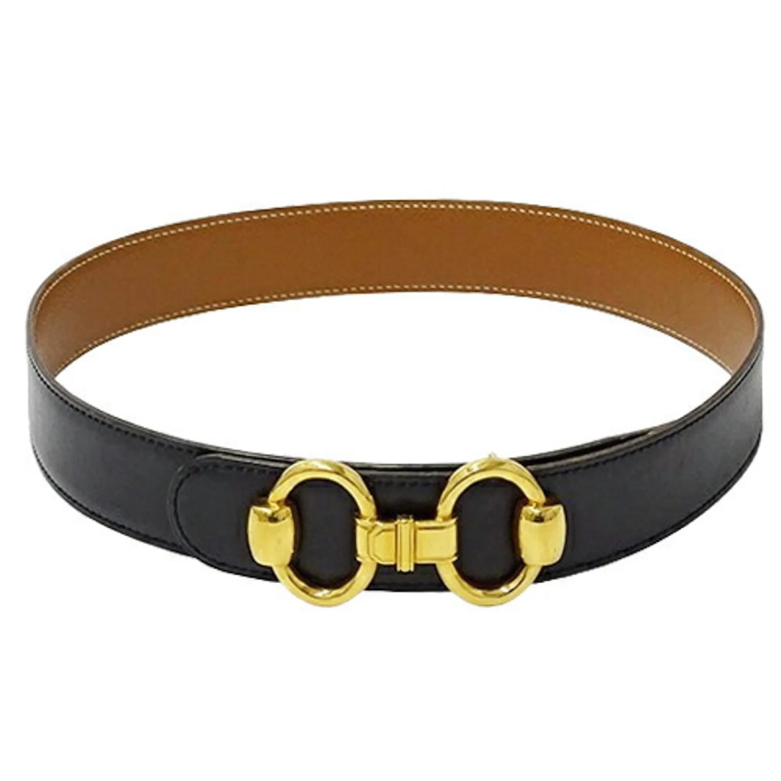 Hermès Hermes Women's Horsebit Box Calf Belt Brown Black ref