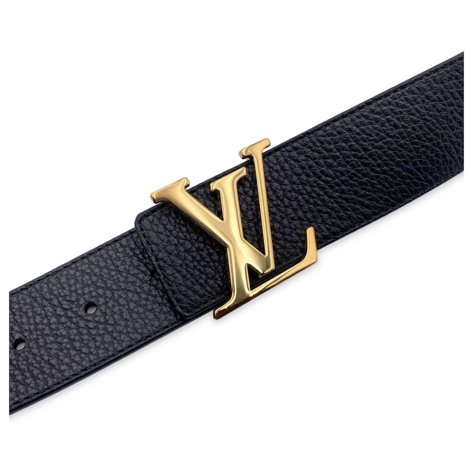 Louis Vuitton Reversible Black Beige Gold LV Logo Buckle Belt 90