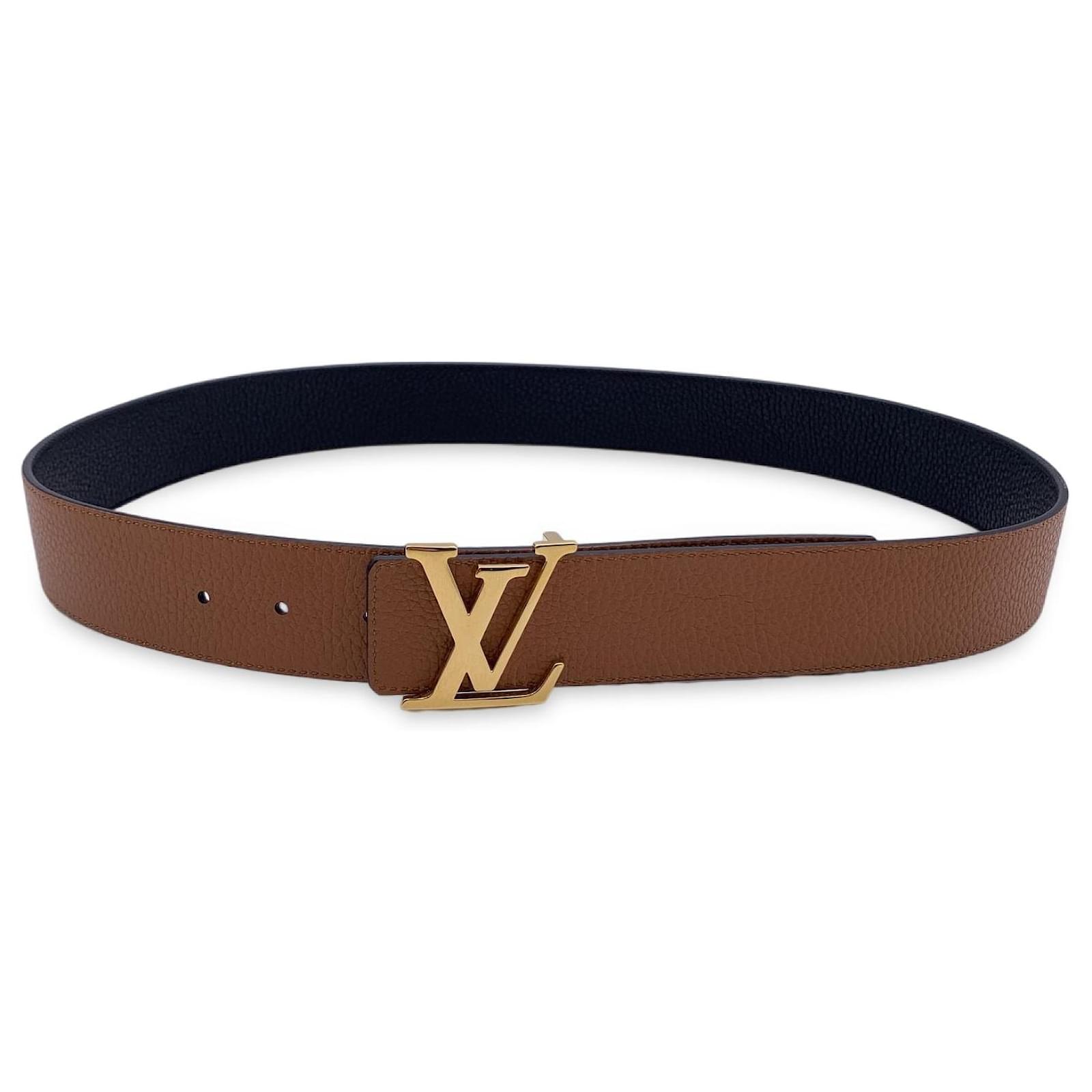 Louis Vuitton Reversible Black Beige Gold LV Logo Buckle Belt 90