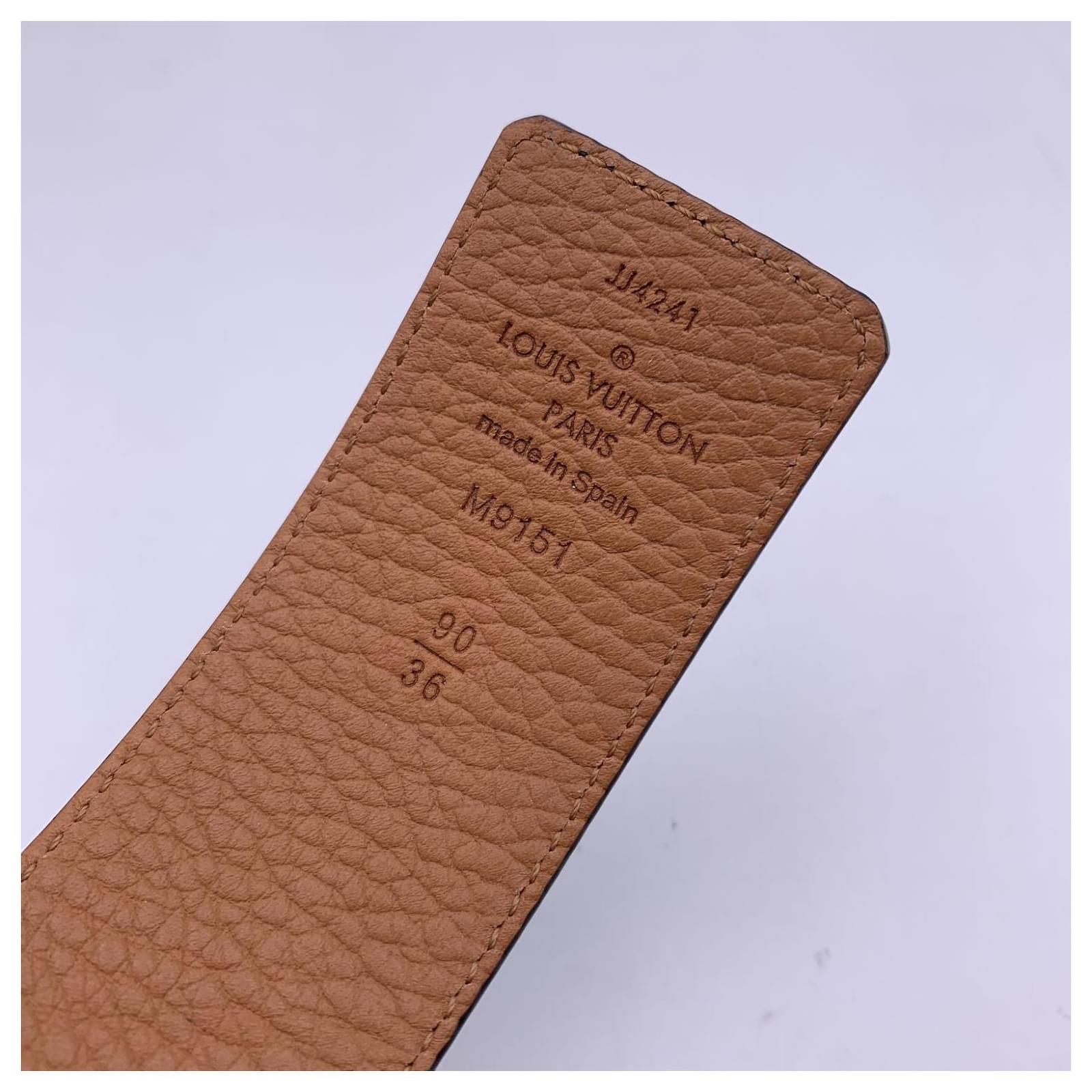 Louis Vuitton Reversible Black Beige Gold LV Logo Buckle Belt 90