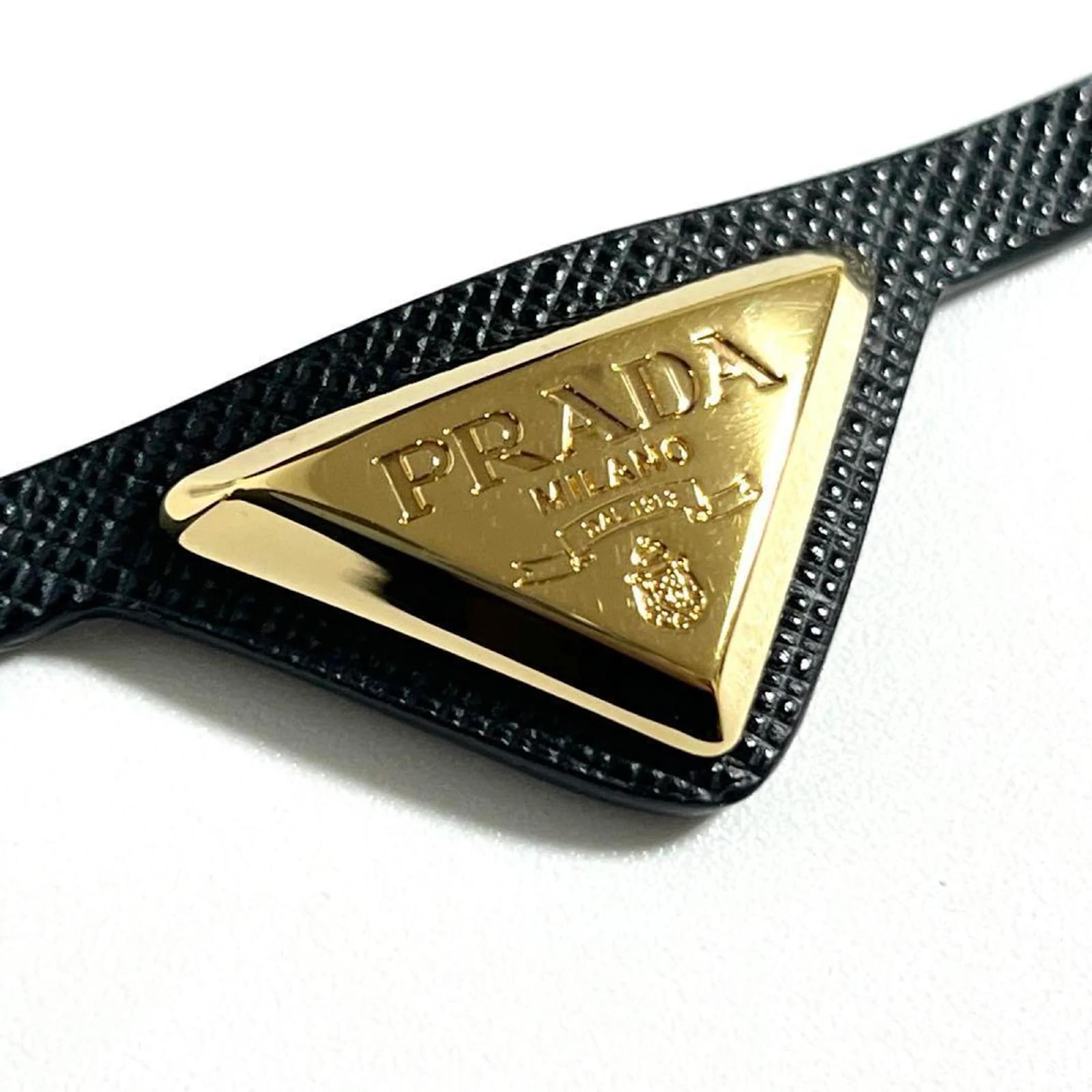Prada Women's Saffiano Triangle Charm Bracelet Black Leather