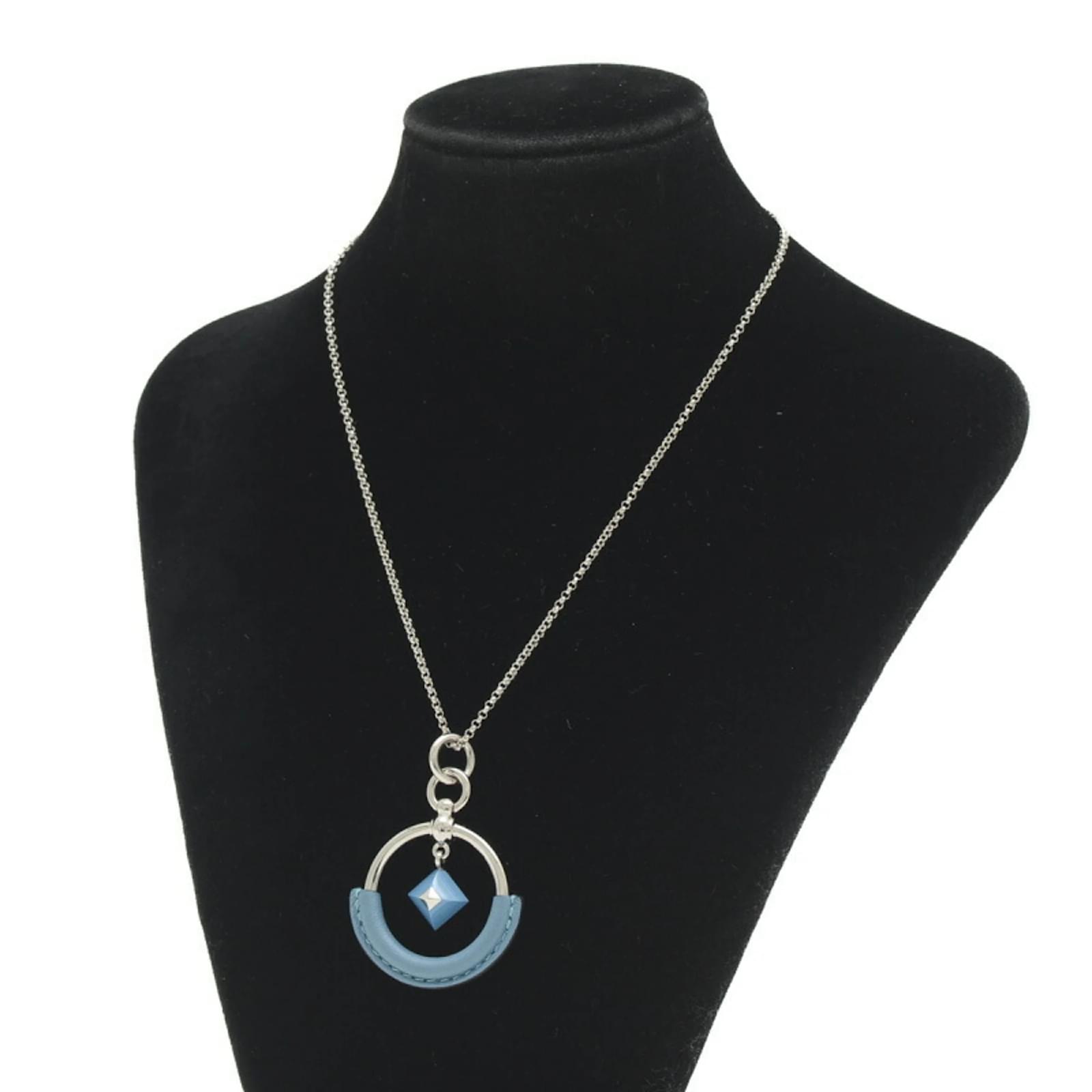 Hermès Hermes Loop Medor PM Necklace in Blue Jean Leather