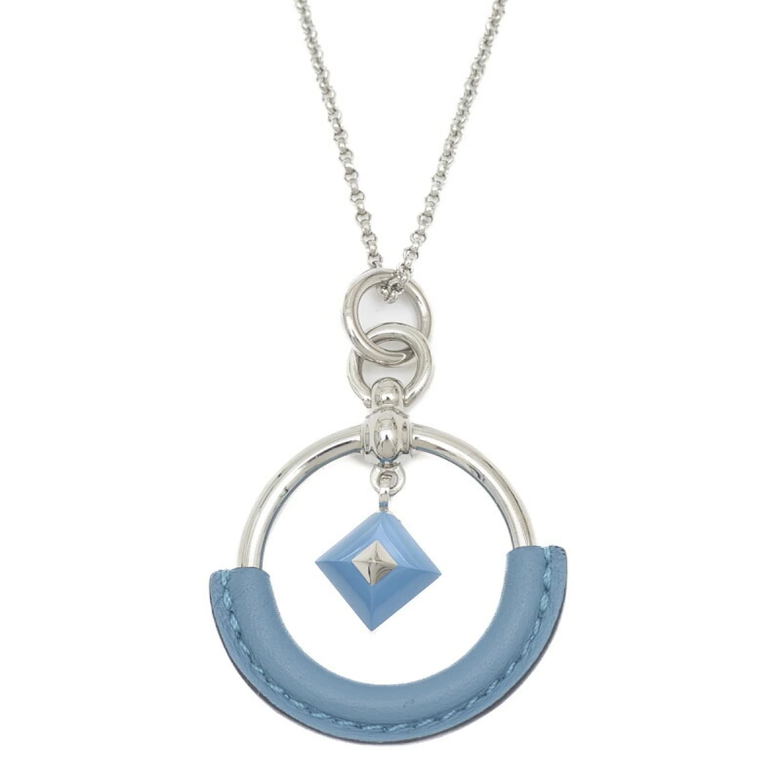 Hermès Hermes Loop Medor PM Necklace in Blue Jean Leather