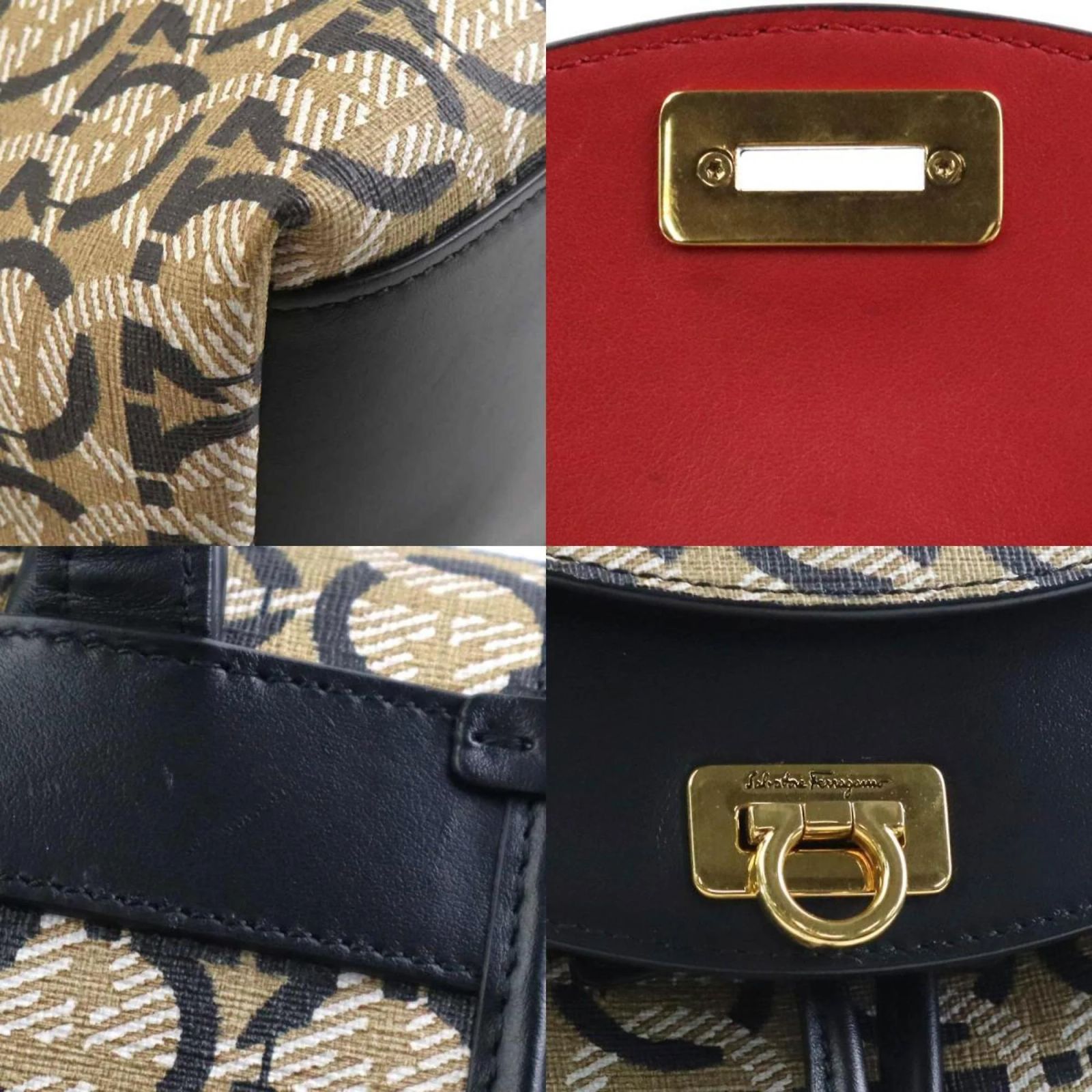 Salvatore Ferragamo Vala Backpack Vinyl Coating 3way Red Gold Auth 134344AV Salvatore Ferragamo Logo Leather Backpack Black ref.2633161  main image 2