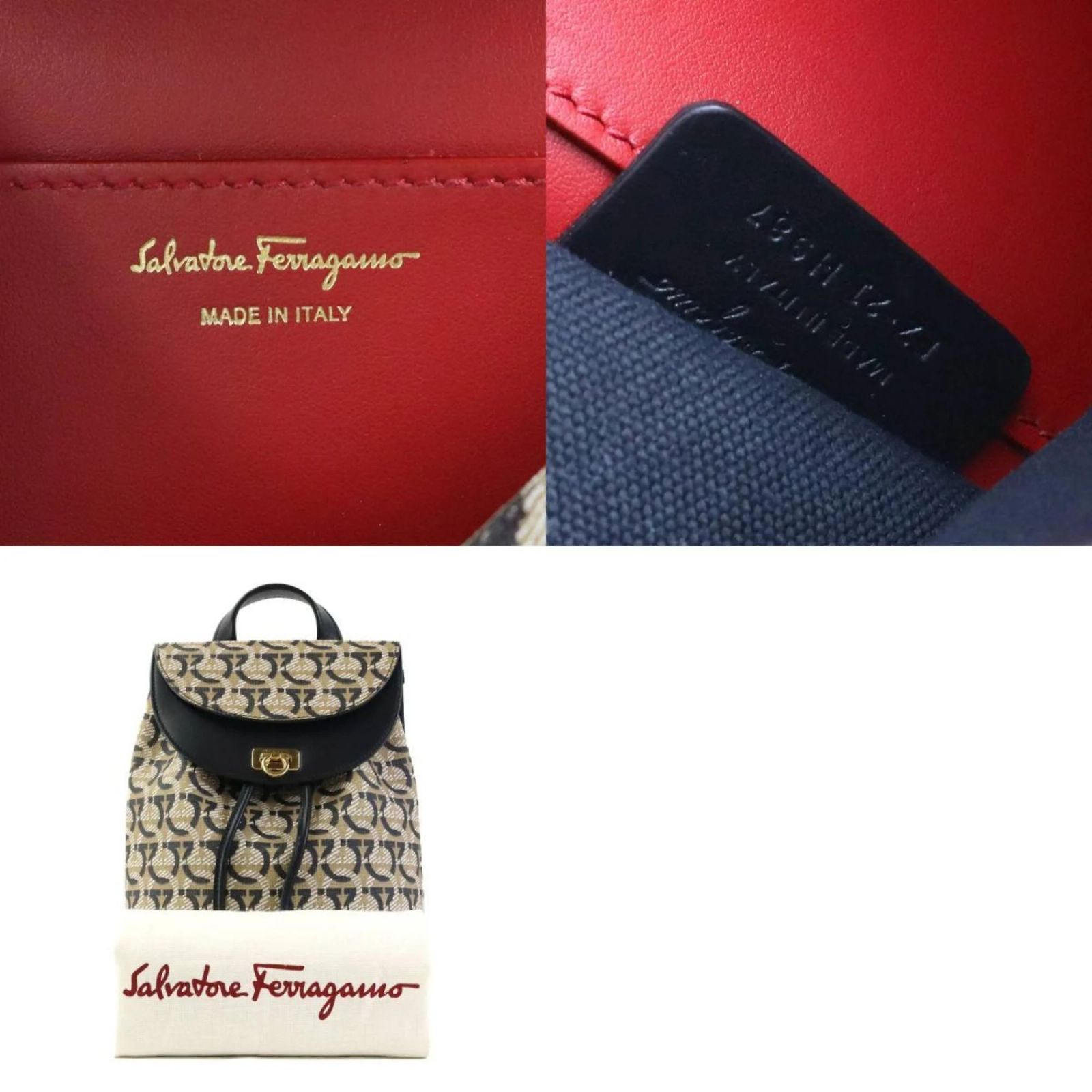 Salvatore Ferragamo Gancini Backpack Black White Beige  display picture 2