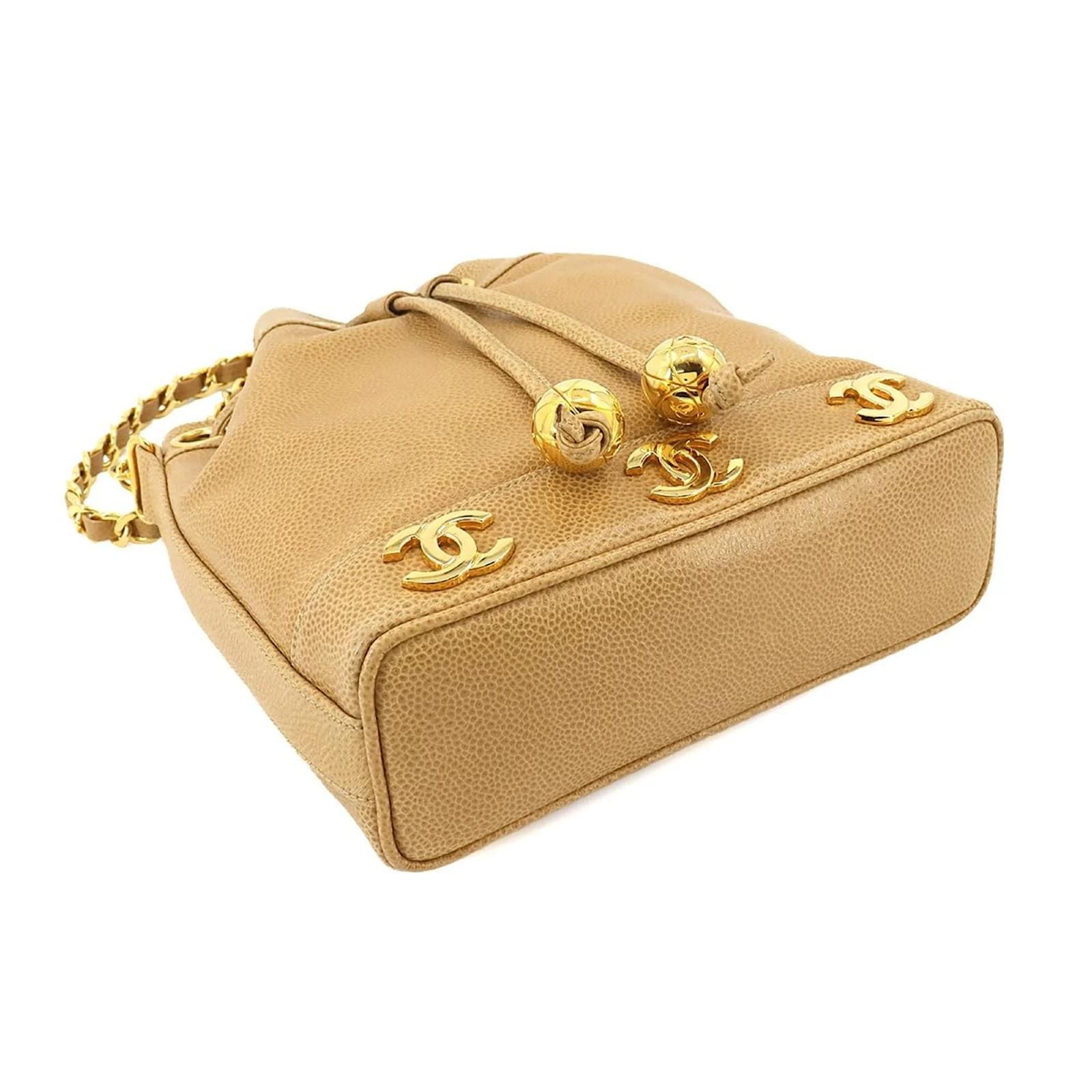 Chanel Triple Coco Chain Shoulder Bag Beige Leather ref