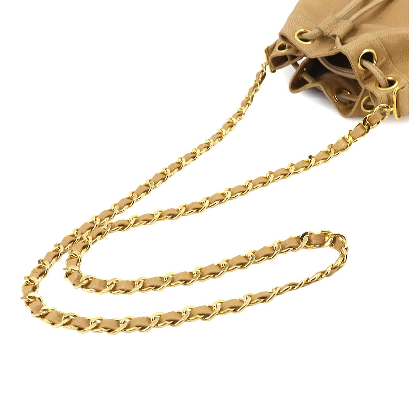 Chanel Triple Coco Chain Shoulder Bag Beige Leather ref