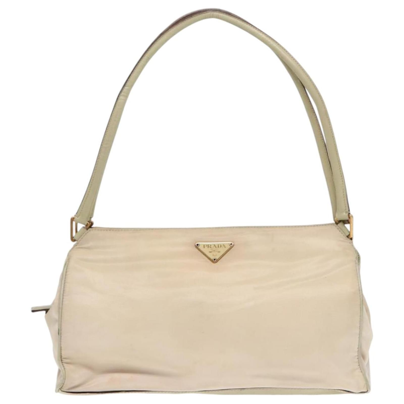 PRADA Hand Bag Nylon Beige Gold Auth 88094 Golden ref.1625469