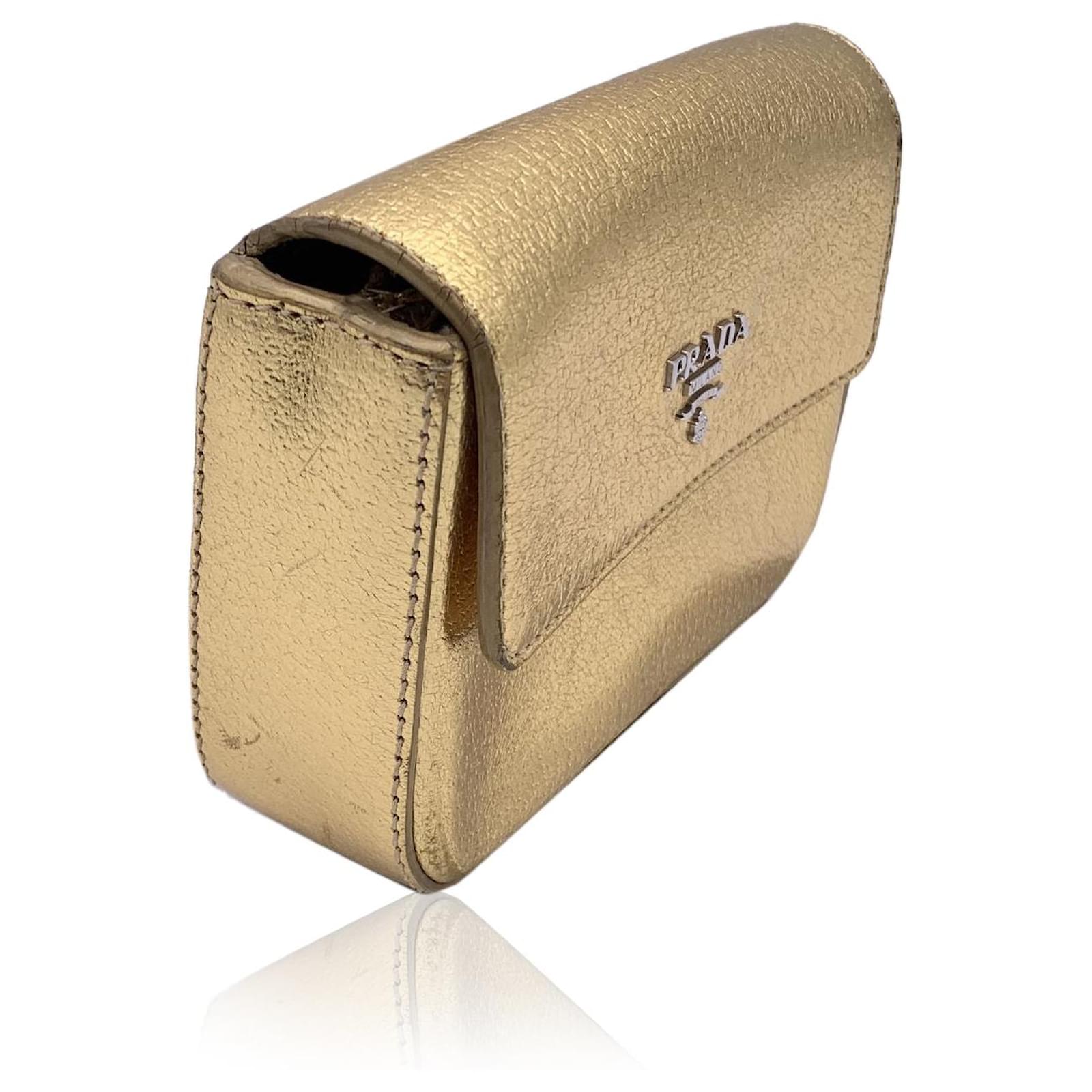 Jacquard Prada Metallic Gold Leather Mini Box Clutch Bag Pochette