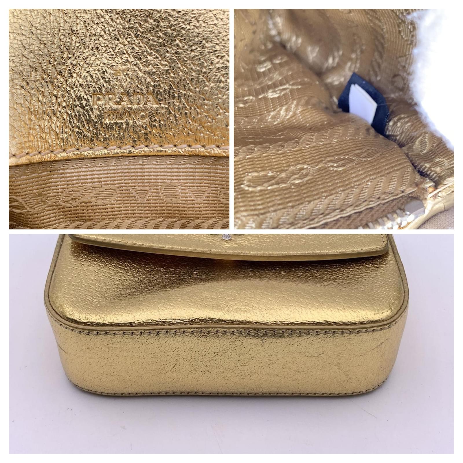 Jacquard Prada Metallic Gold Leather Mini Box Clutch Bag Pochette