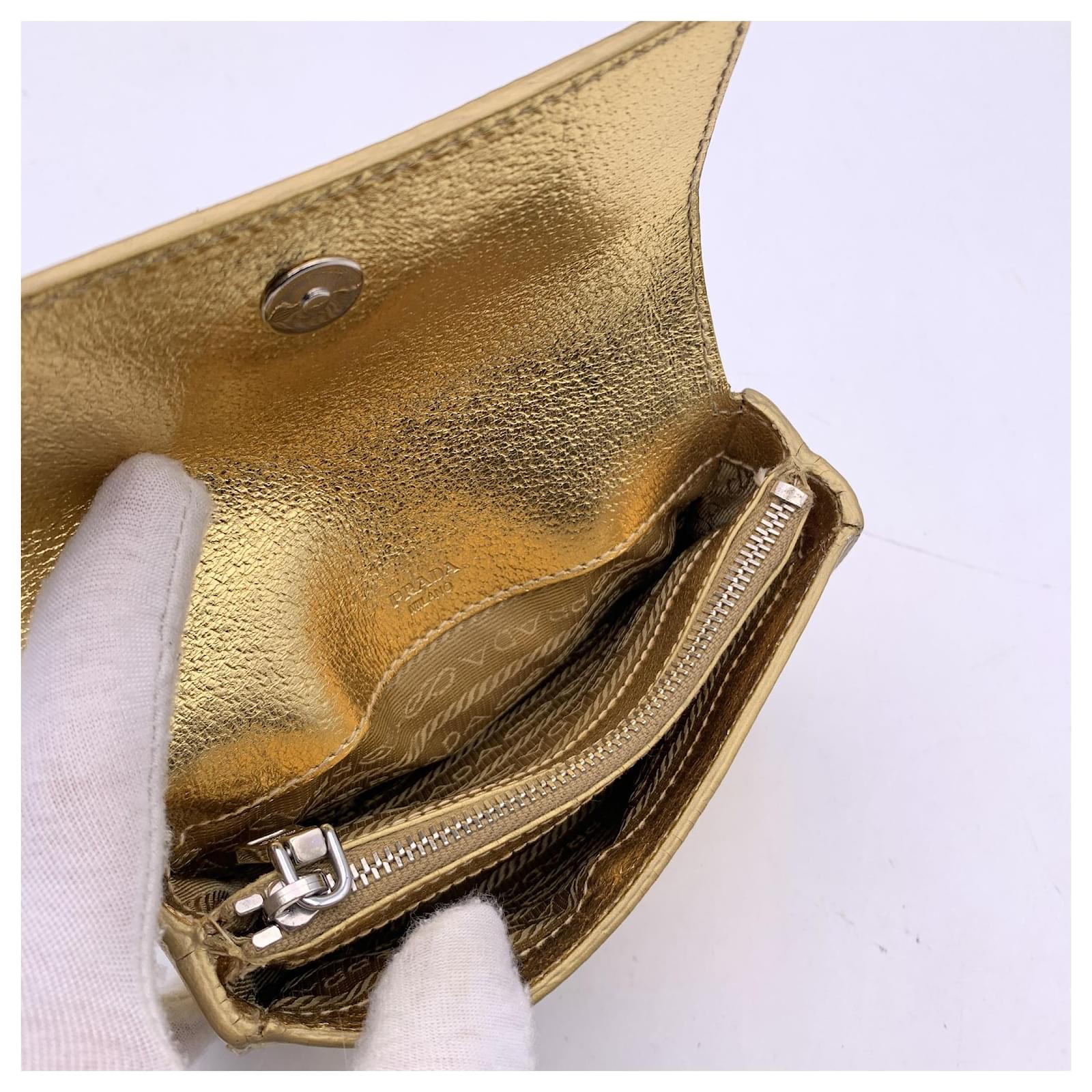 Jacquard Prada Metallic Gold Leather Mini Box Clutch Bag Pochette