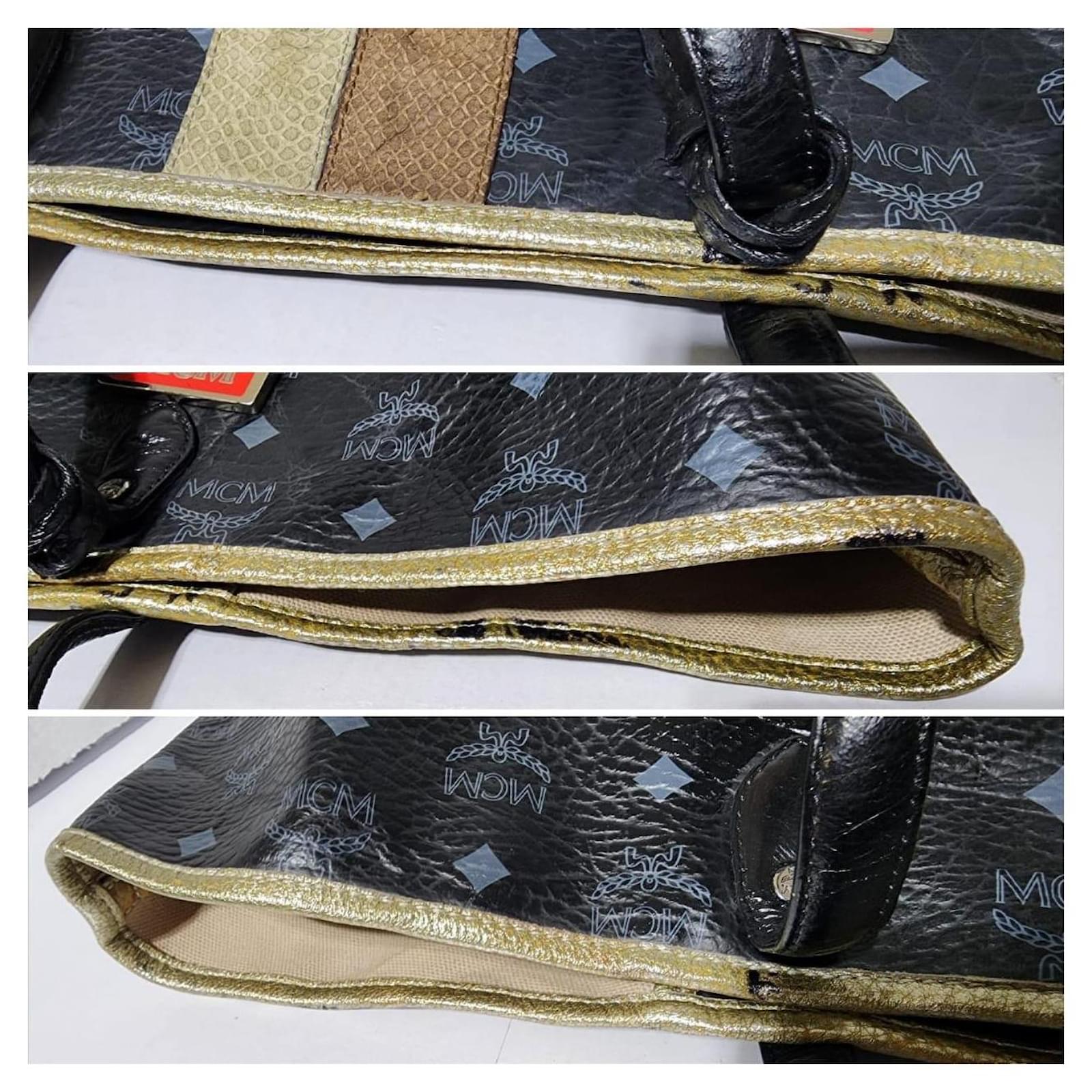 MCM Visetos Princess Lion Tote Bag With Pochette Black XL Leather