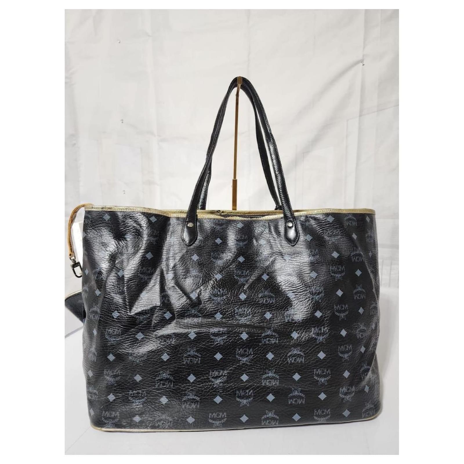 MCM Visetos Princess Lion Tote Bag With Pochette Black XL Leather