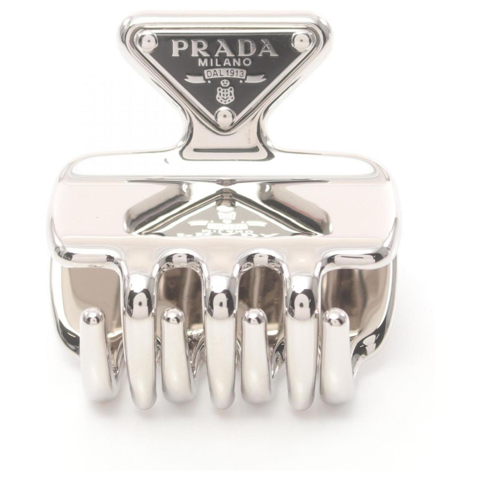 PRADA silver steel clip Prada // White & Silver Metal Hair Clip – VSP Consignment main image 3