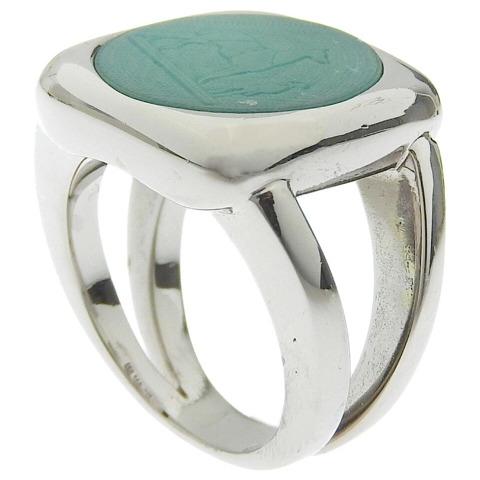 Ring Hermès Bague en Corozo Hermes Métal Argenté Vert ref.1627138