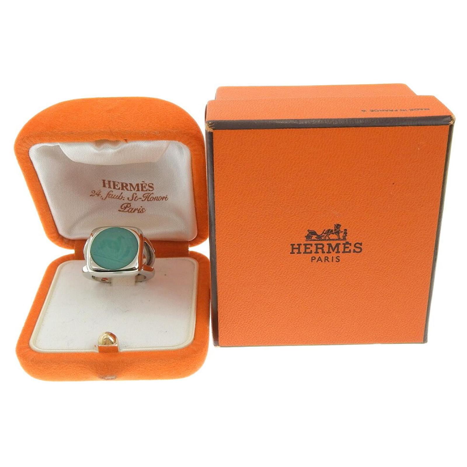 Ring Hermès Bague en Corozo Hermes Métal Argenté Vert ref.1627138
