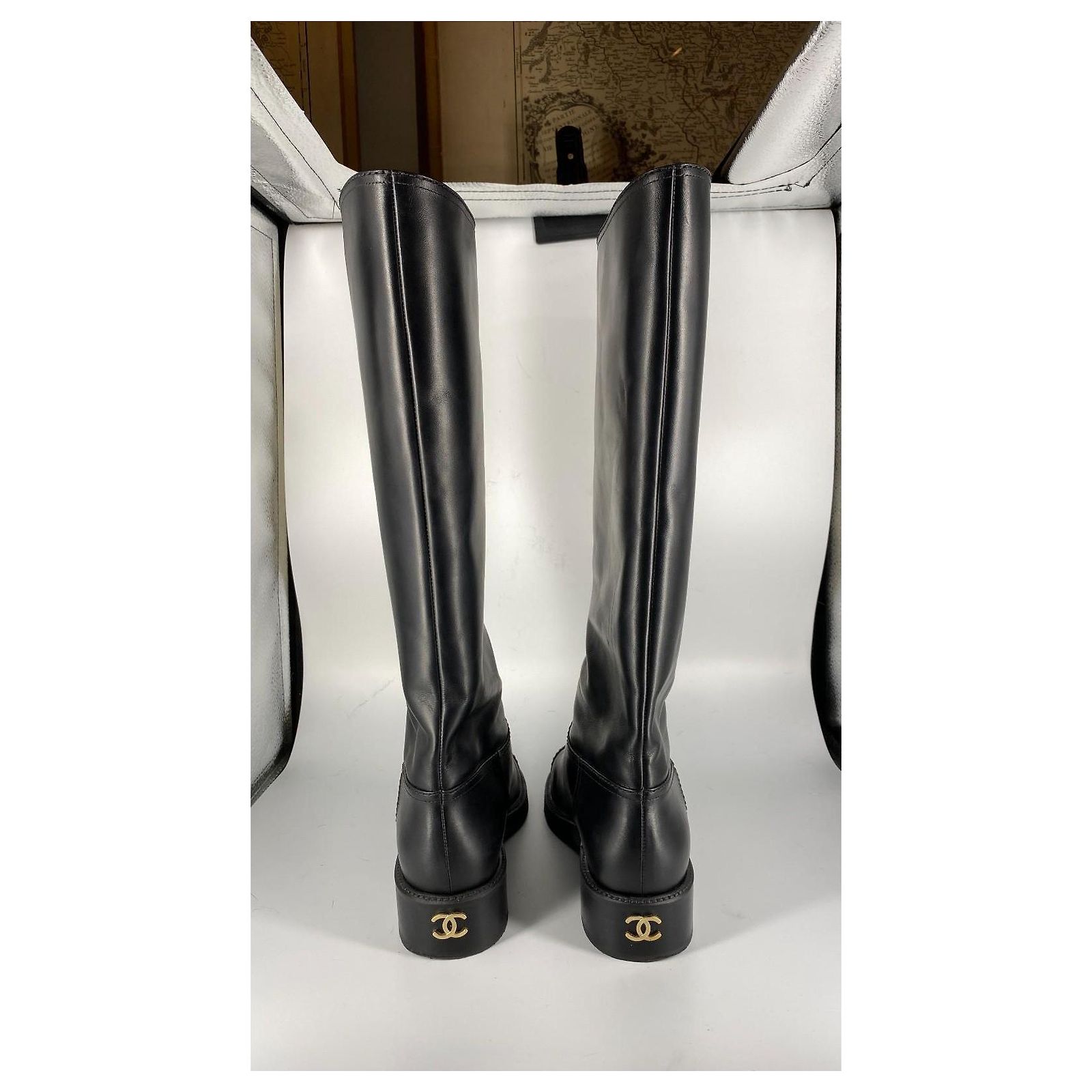 Channel Riding Boots Chanel riding boots Black Gold hardware Leather ref.1627780 - Joli Closet