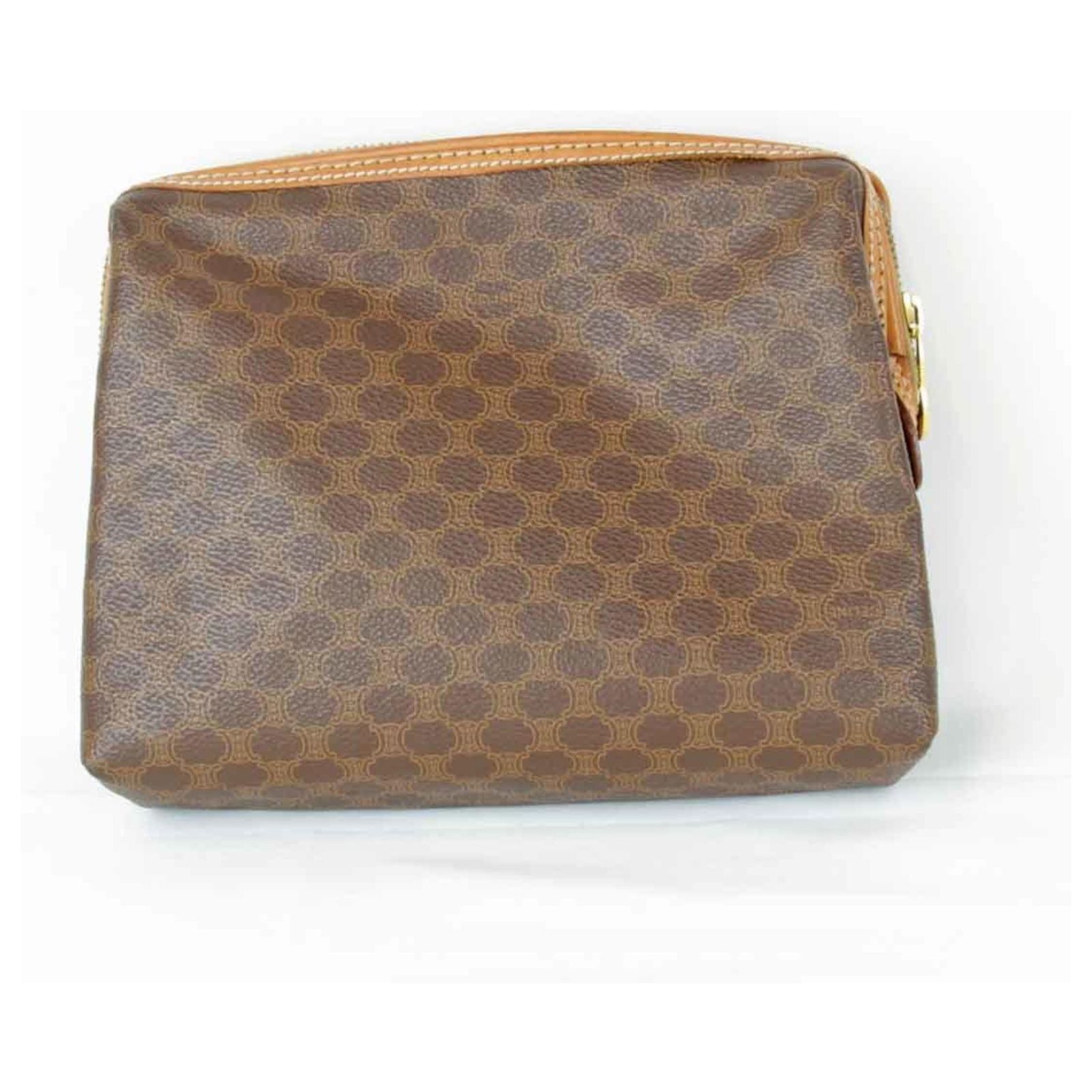 Pochette Vanité Céline En Cuir Motif Macadam Marron - Excellent état, Environ 15x21 Cm