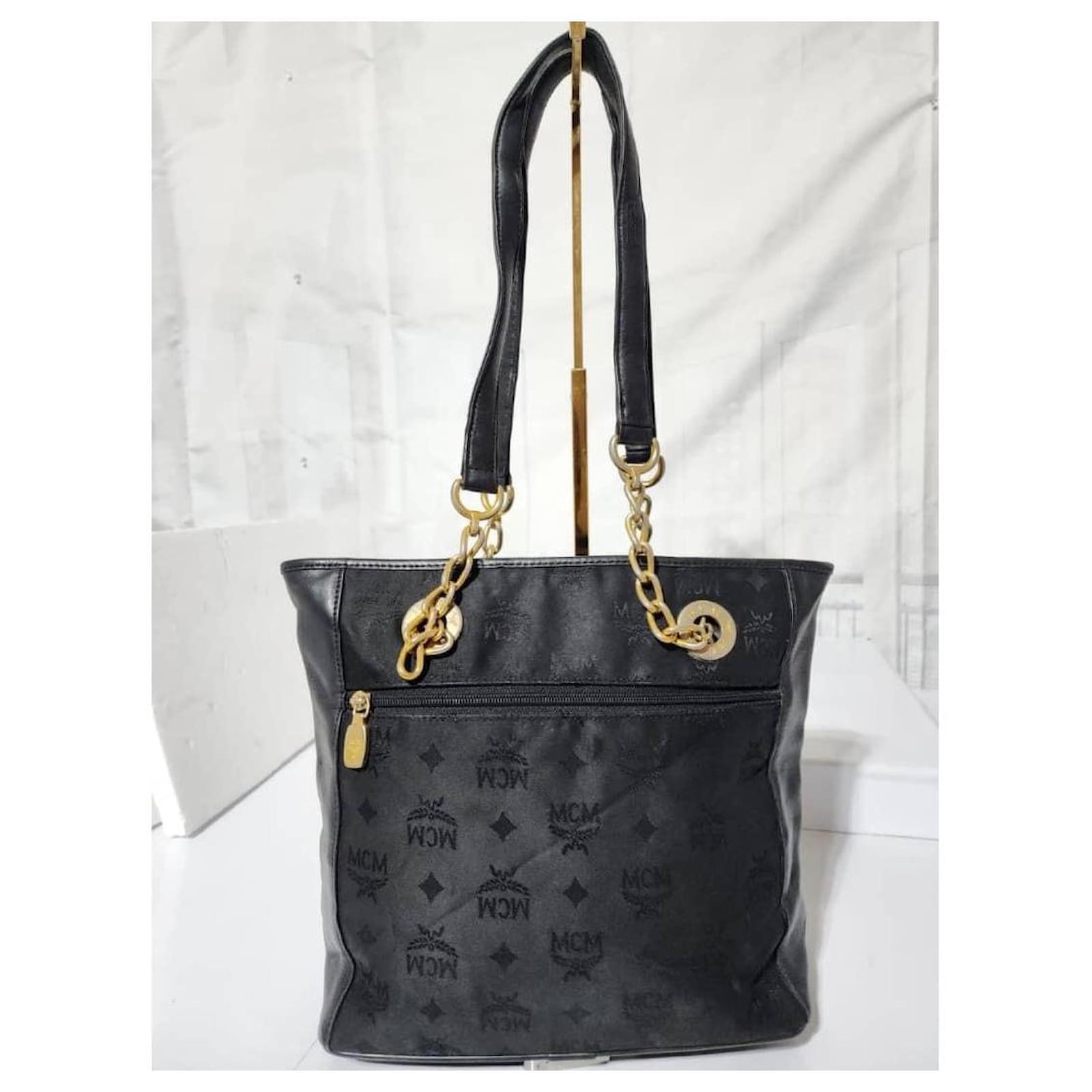 MCM Vintage Visetos Nylon Shopping Tote Bag Black