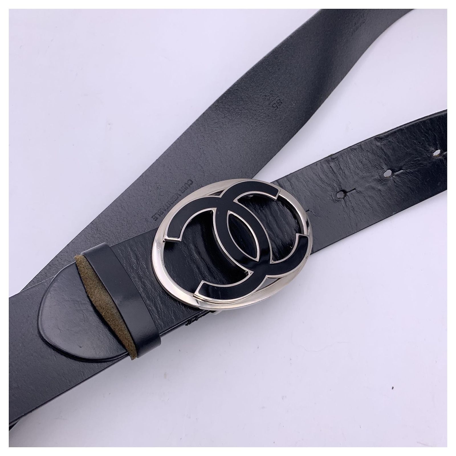 Chanel Black Leather Silver Belt SZ 85 CHANEL CC Buckle Reversible Belt Size 85 – JDEX Styles main image 3