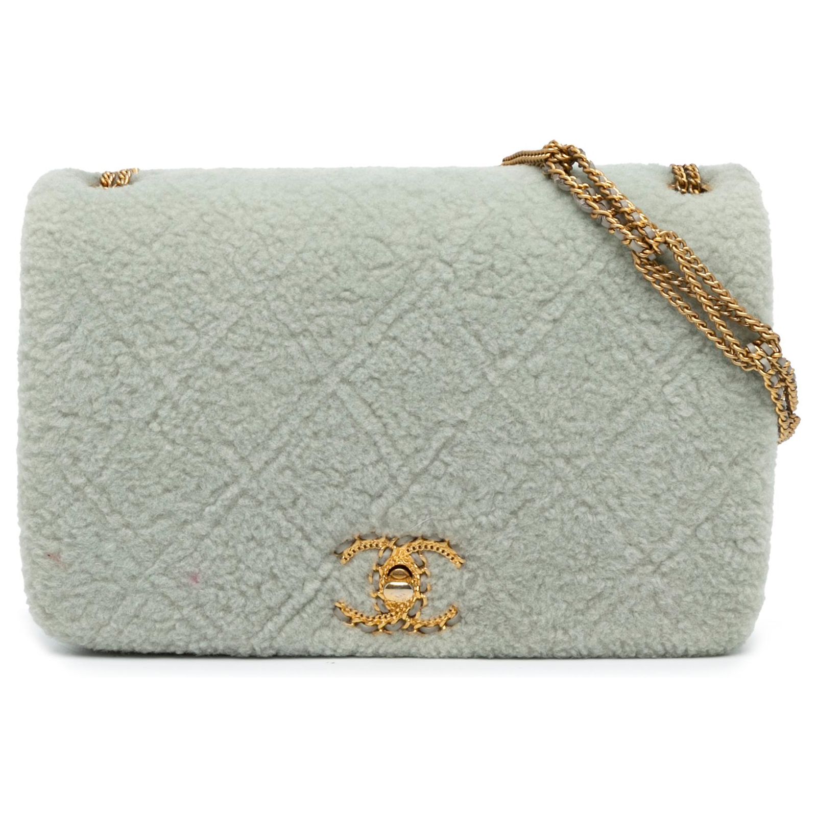 Chanel Gray Quilted Shearling Chain Flap Brown Grey Fur ref.1628601 ...