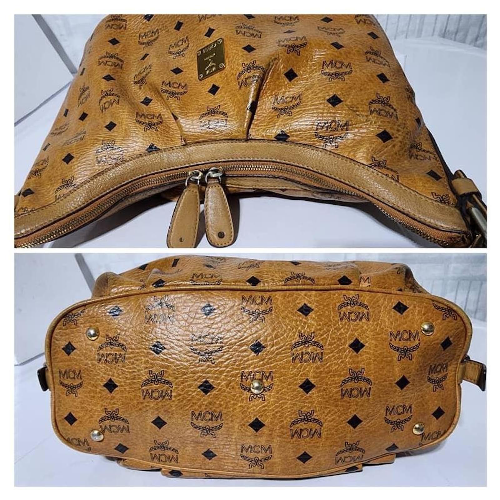 MCM Visetos Coated Canvas and Leather Hobo Bag Cognac Brown ref