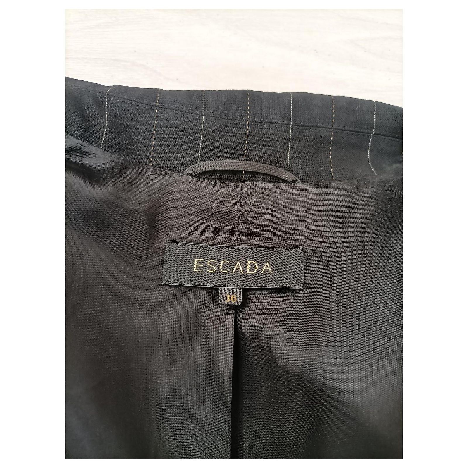 Pantalon Femme ESCADA Noir En Laine 100% - Rayures Latérales - Taille 42 - Occasion Excellent état (porté Une Fois)