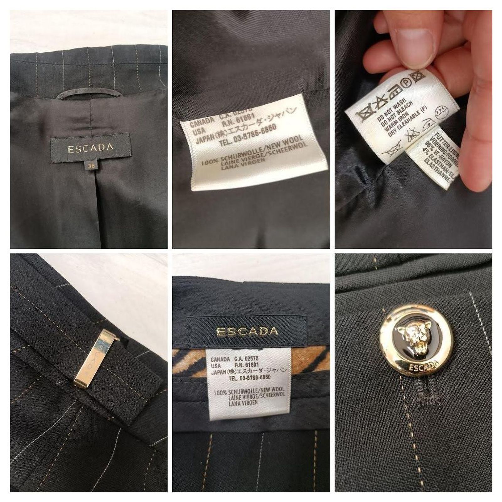 Pantalon Femme ESCADA En Laine Noire - Taille 42, Rayures Latérales, Très Bon état