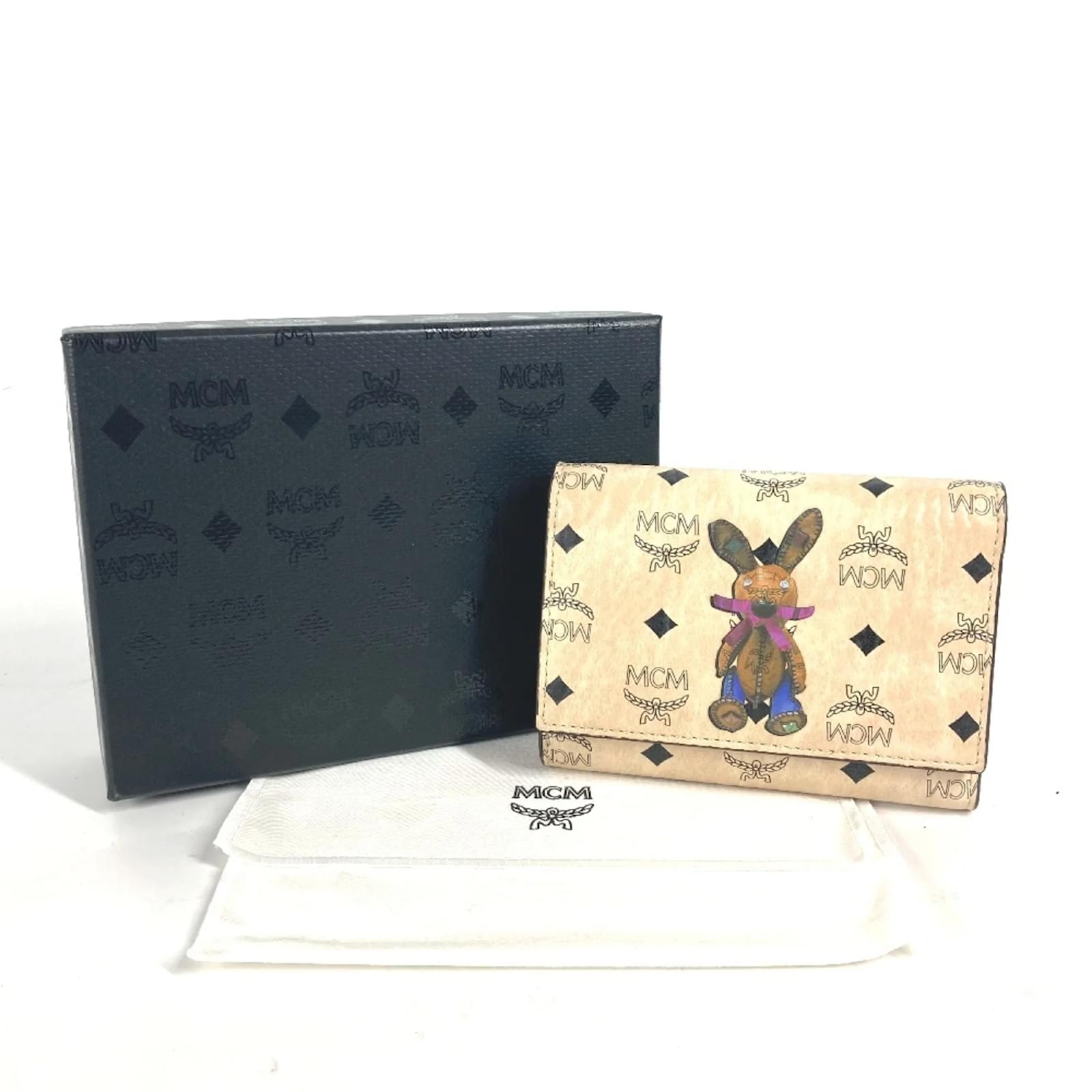 MCM Visetos Rabbit Kompaktgeldbörse Beige Leder Joli