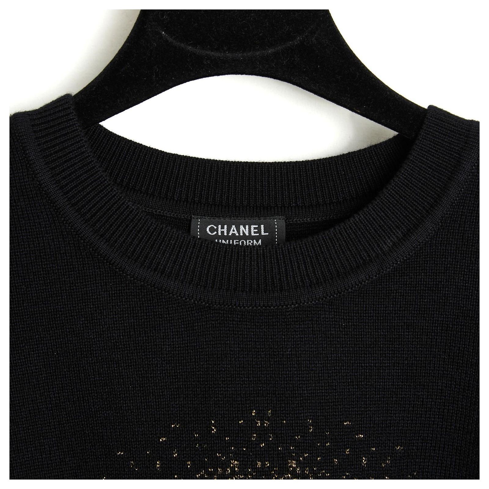 Chanel Pull M Black wool golden CC Halo Sweater size M Uniform ref