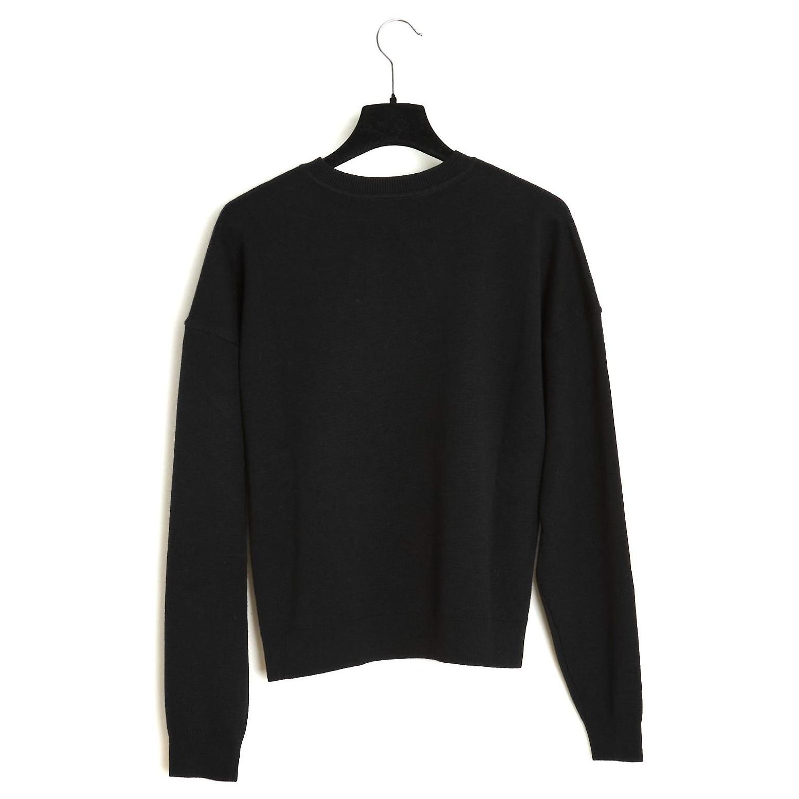 Chanel Pull M Black wool golden CC Halo Sweater size M Uniform ref 