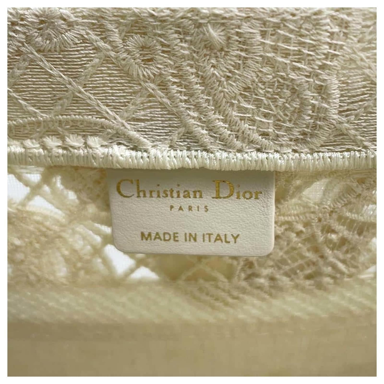 Christian Dior Handbag Book Tote with Butterfly Embroidery White