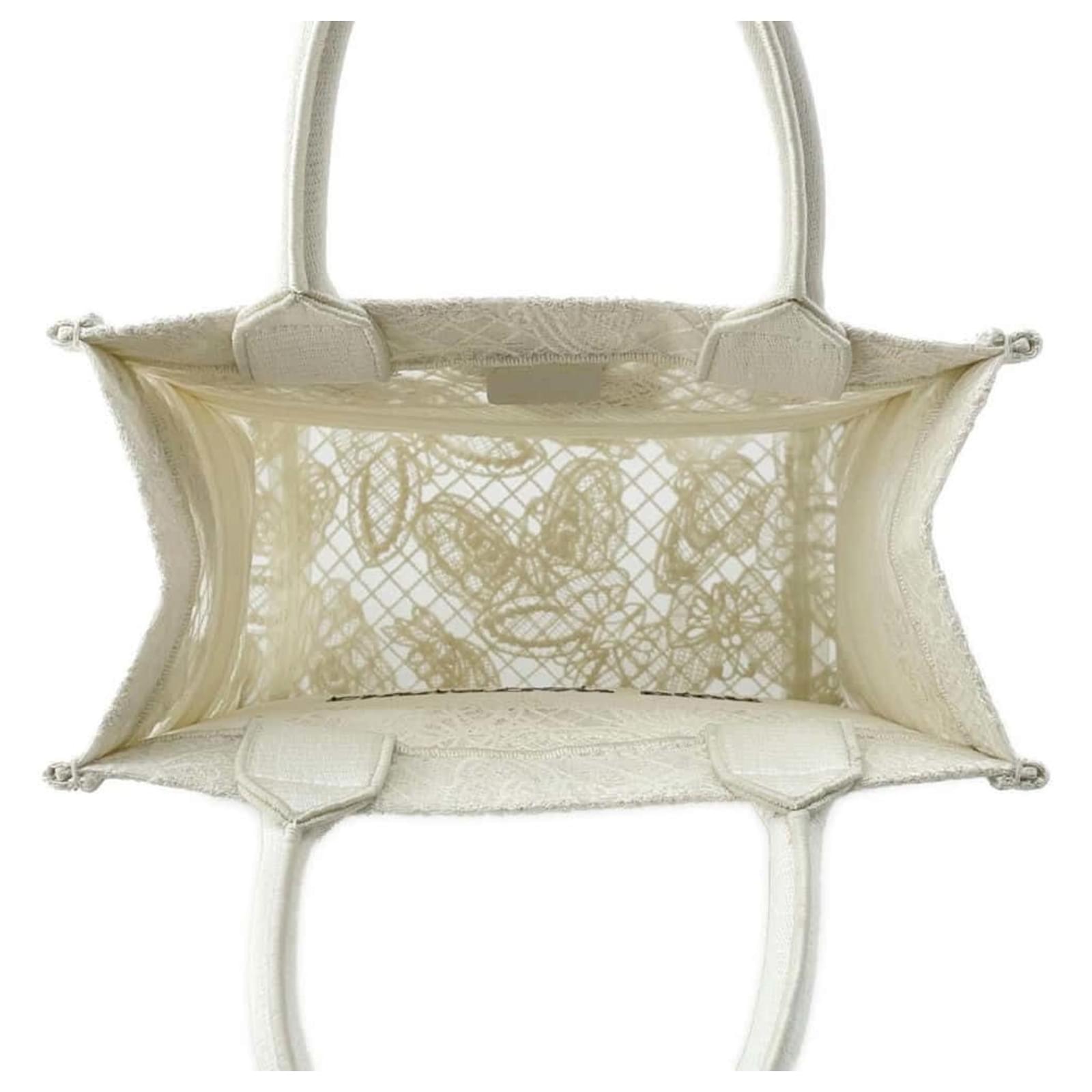 Christian Dior Handbag Book Tote with Butterfly Embroidery White
