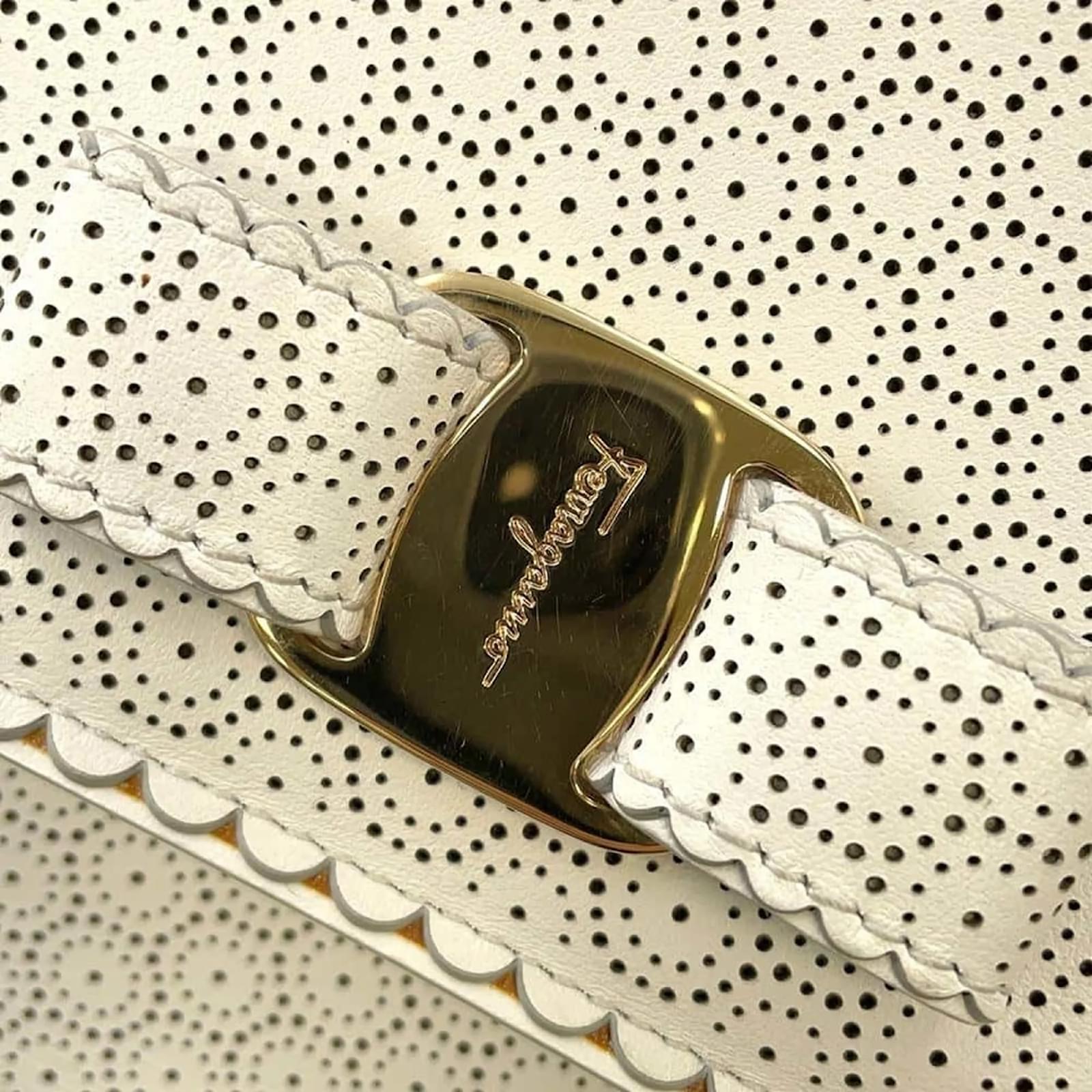 Salvatore Ferragamo White Vara Perforated Leather Shoulder Bag ref