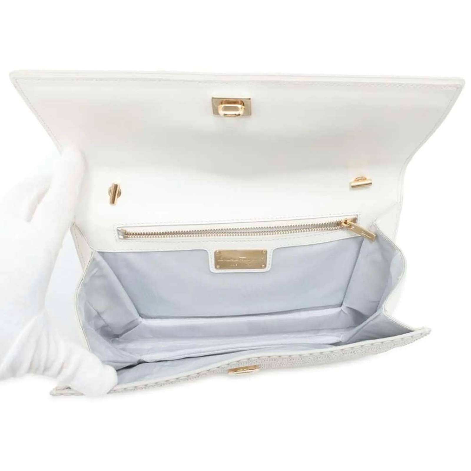 Salvatore Ferragamo White Vara Perforated Leather Shoulder Bag ref