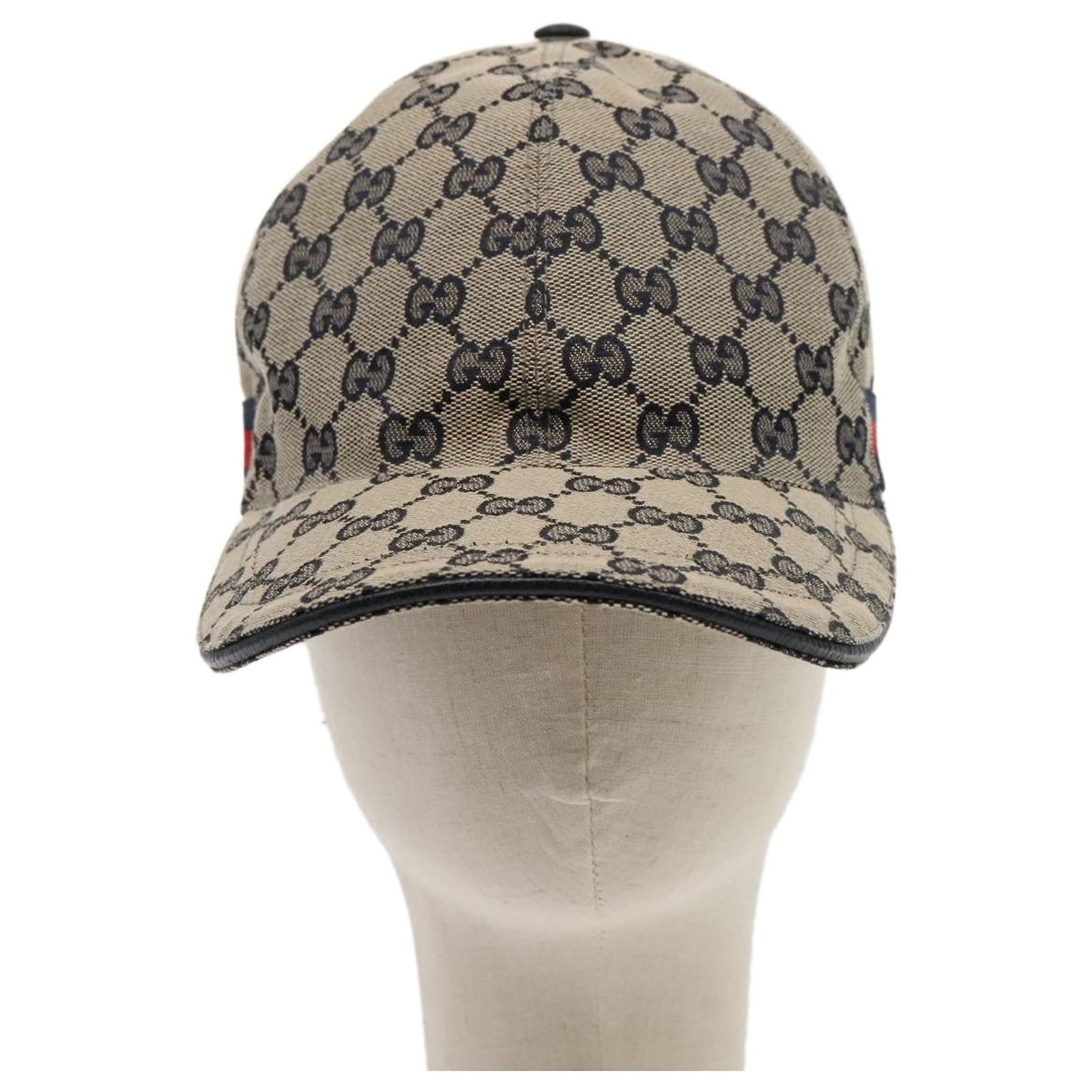 GUCCI GG Canvas Sherry Line Baseball Cap XL Red Navy 696845 