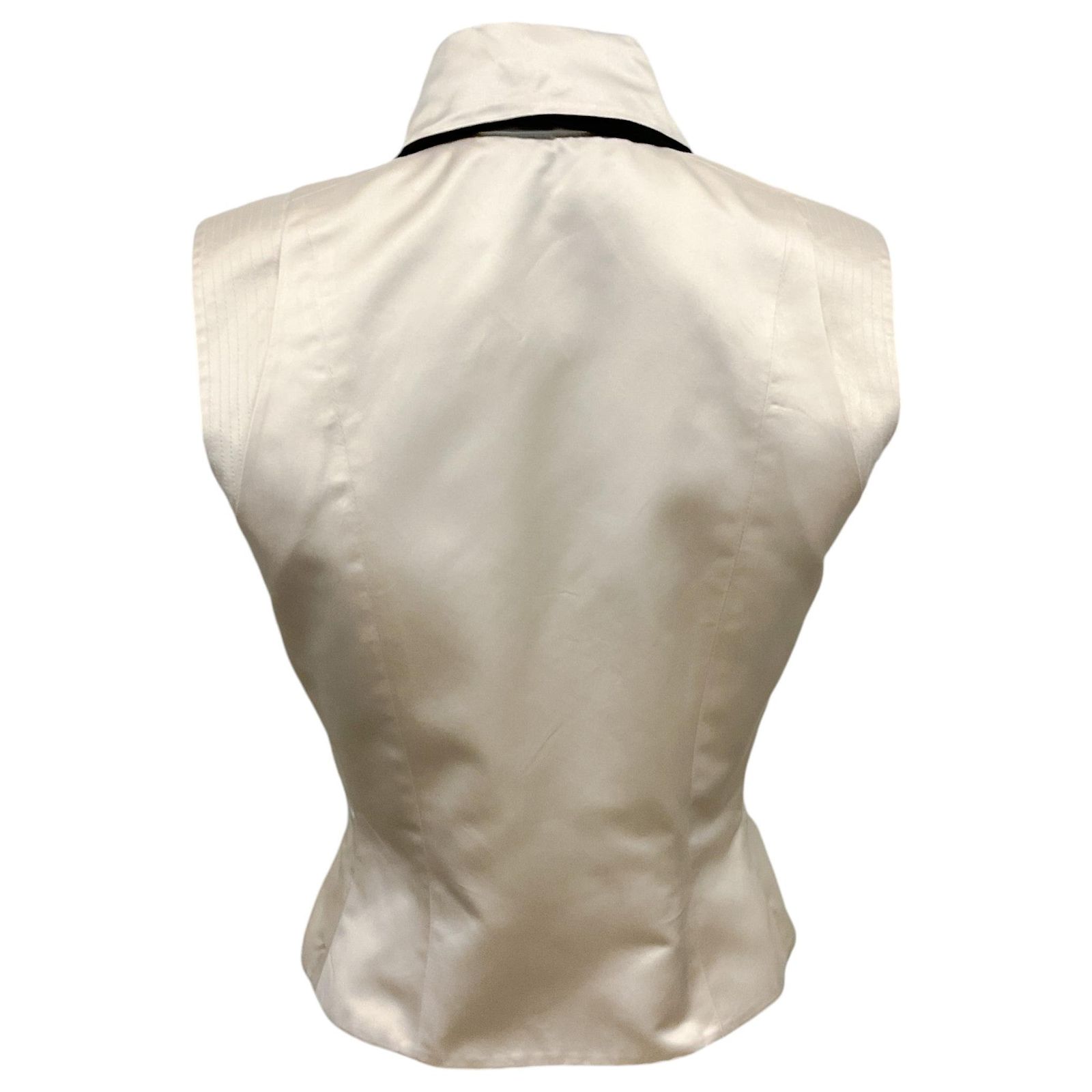 Chanel Ivory Silk Sleeveless Blouse with Black Tie Neck Cream ref