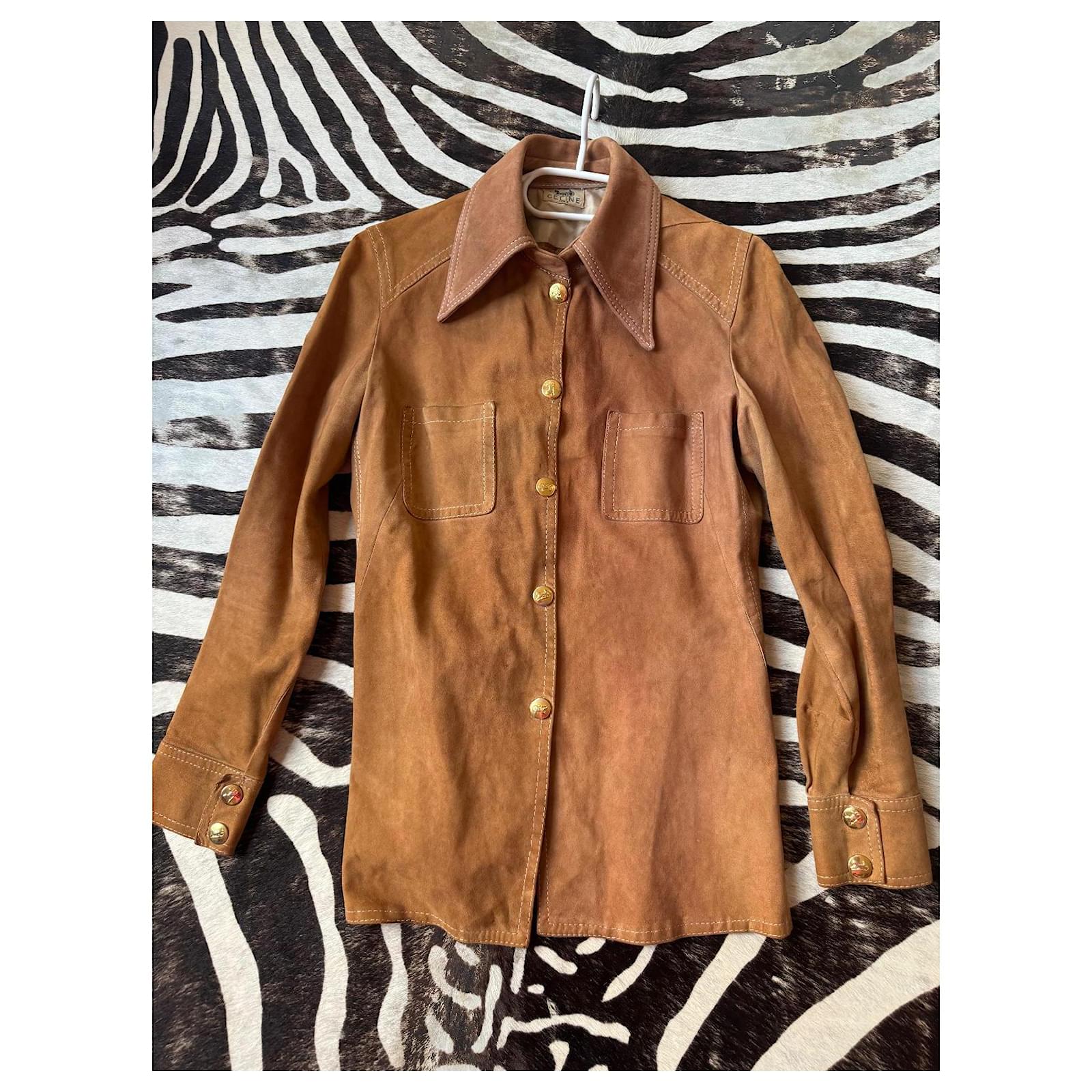celine vintage suedeleather shirt jacket